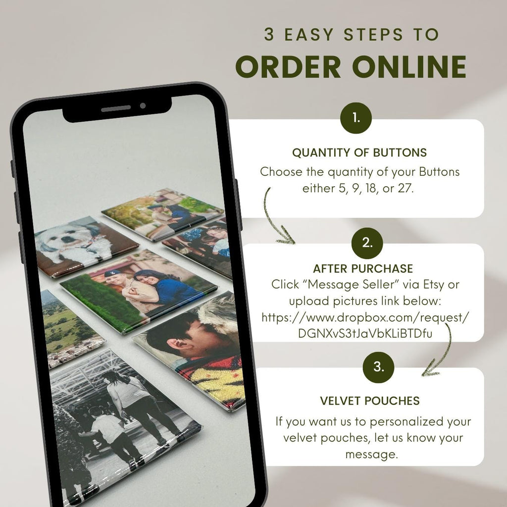 Personalized Gift-Custom Photo Pinned Buttons 2x2"| Gift for Family, Couples, Friends| Holiday Gift| Photo Gifts| Custom Pinned Buttons