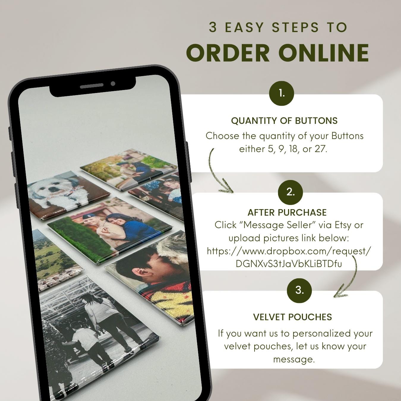 Personalized Gift-Custom Photo Pinned Buttons 2x2"| Gift for Family, Couples, Friends| Holiday Gift| Photo Gifts| Custom Pinned Buttons