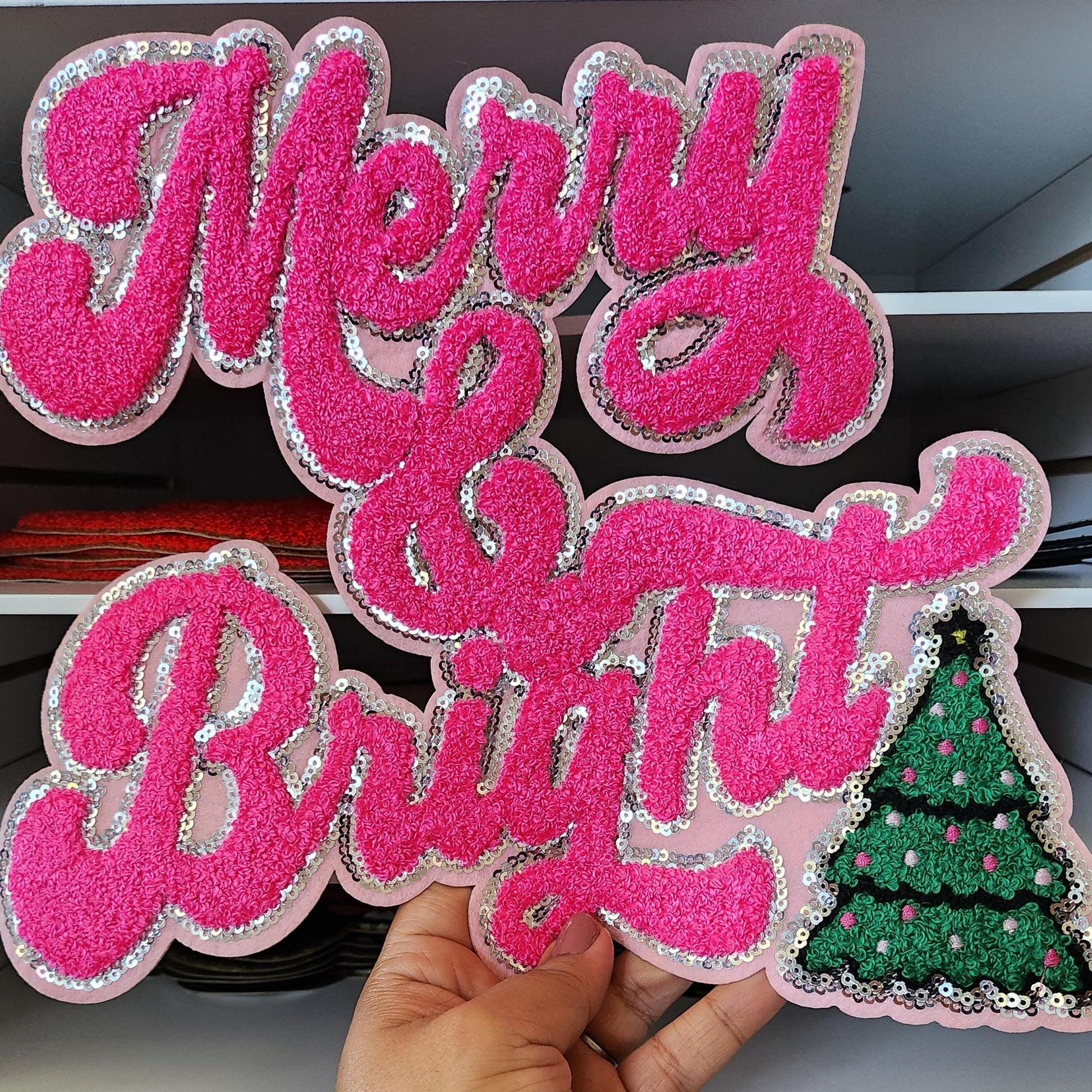 Chenille Christmas Patch: Sequin Embroidered Iron-On Applique