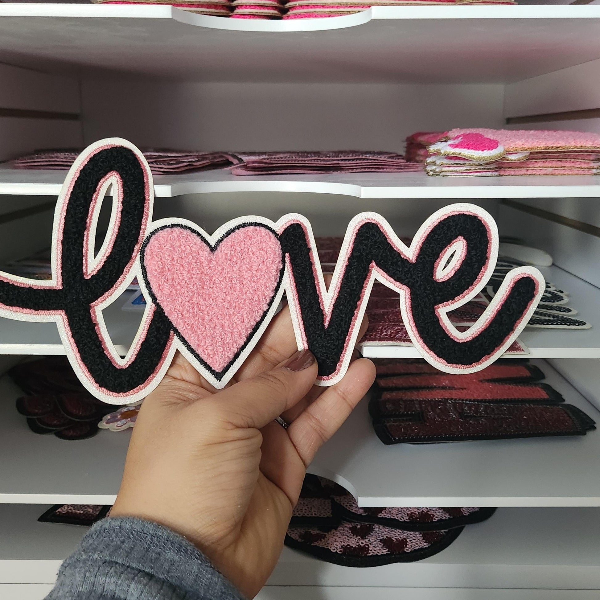 Valentines Chenille Sequin Patch: Iron-On Embroidered Applique