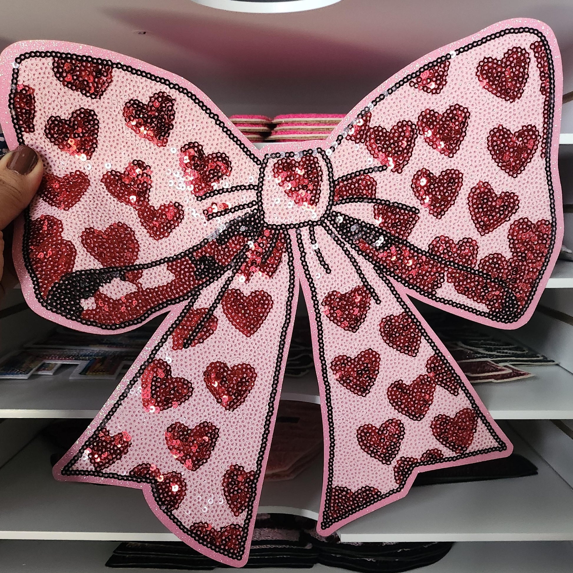 Valentines Chenille Sequin Patch: Iron-On Embroidered Applique