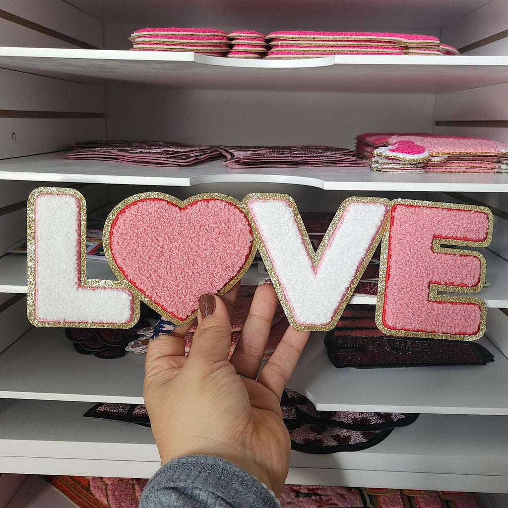 Valentines Chenille Sequin Patch: Iron-On Embroidered Applique