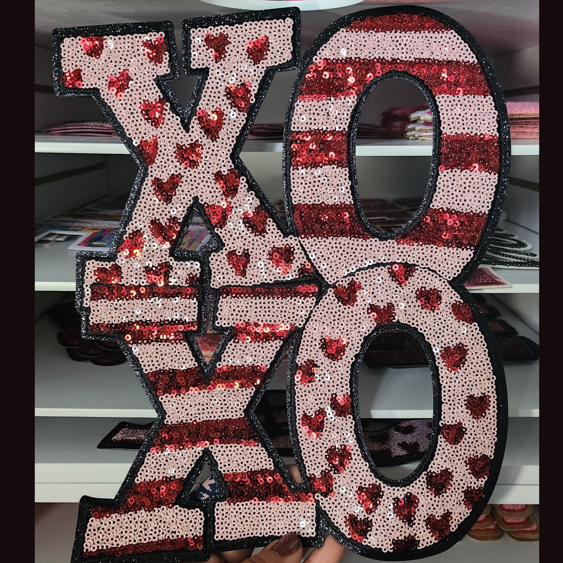 Valentines Chenille Sequin Patch: Iron-On Embroidered Applique