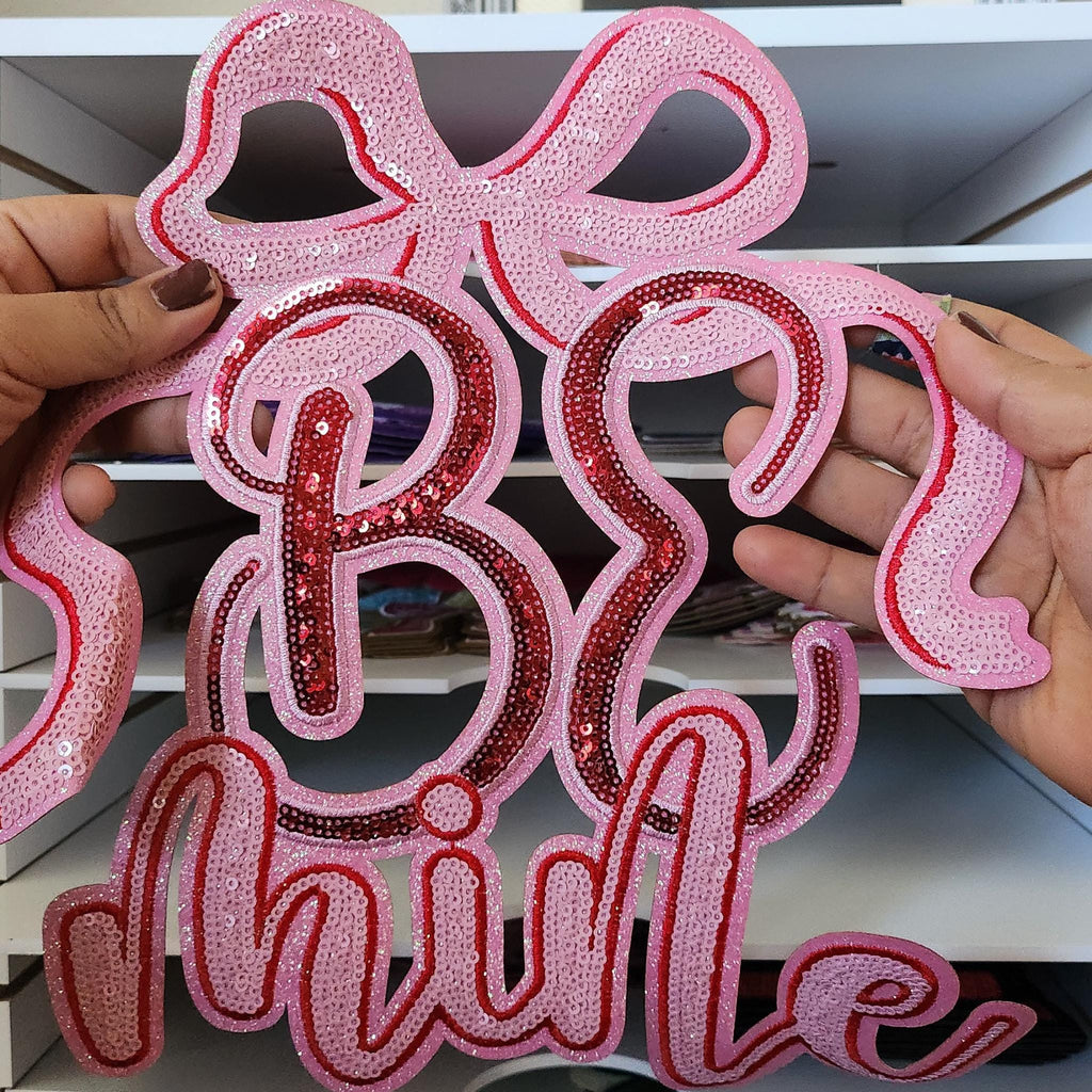 Valentines Chenille Sequin Patch: Iron-On Embroidered Applique