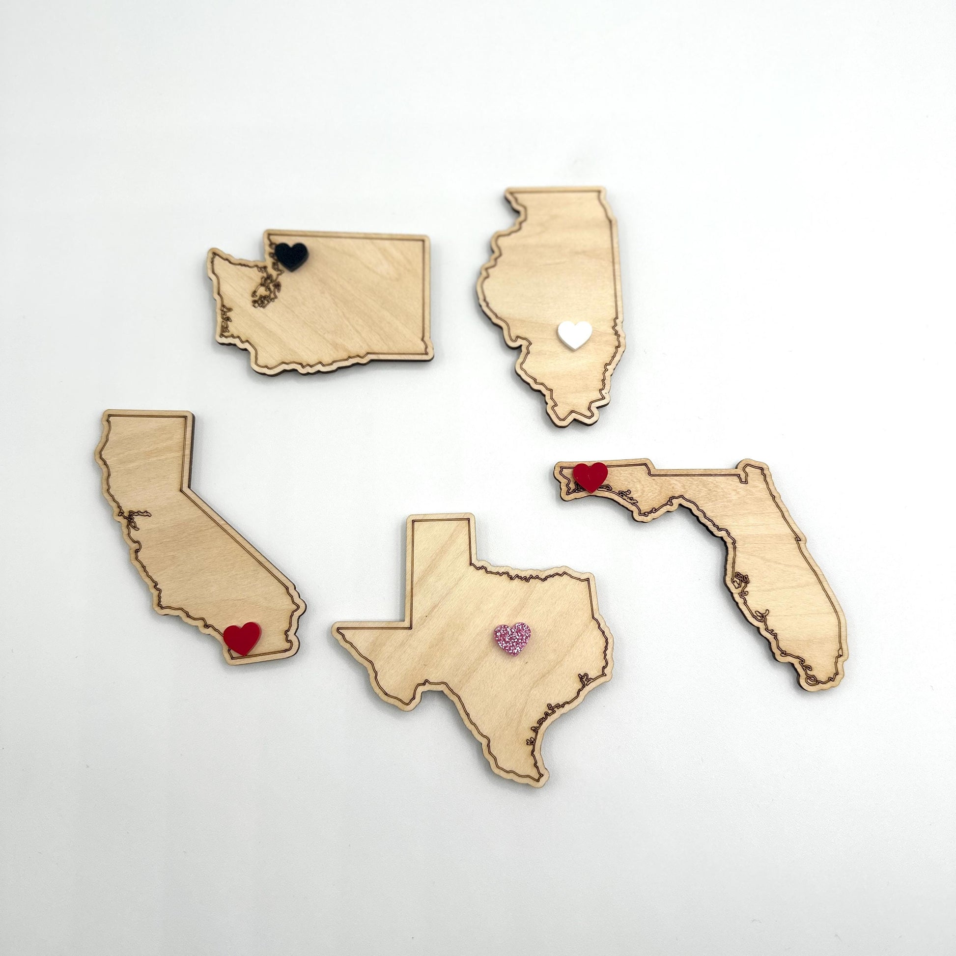 State Wooden Magnet: Basswood with Acrylic Heart - Wedding Favor