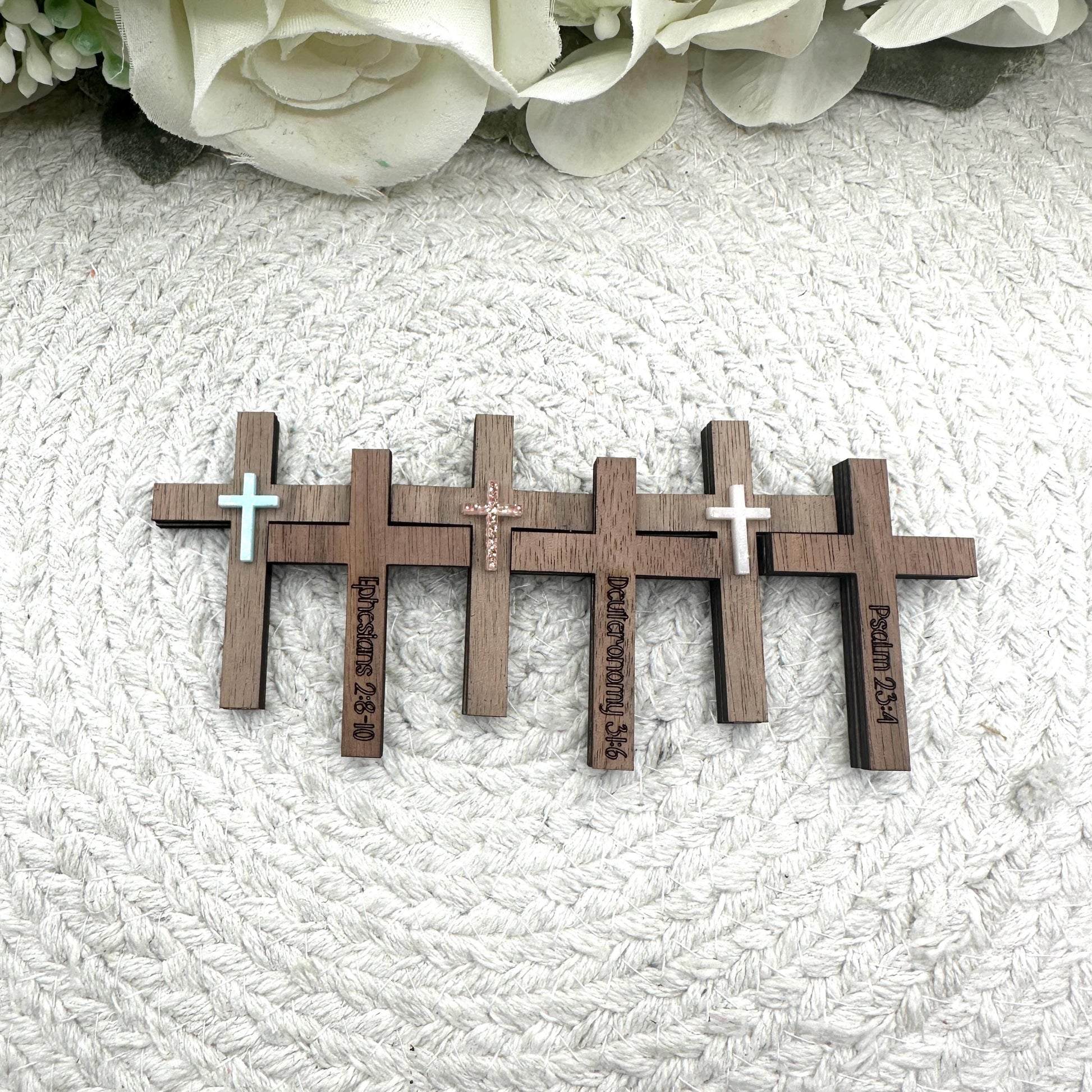 Engraved Walnut Wood Pocket Cross: Faith Gift, Baptism Keepsake