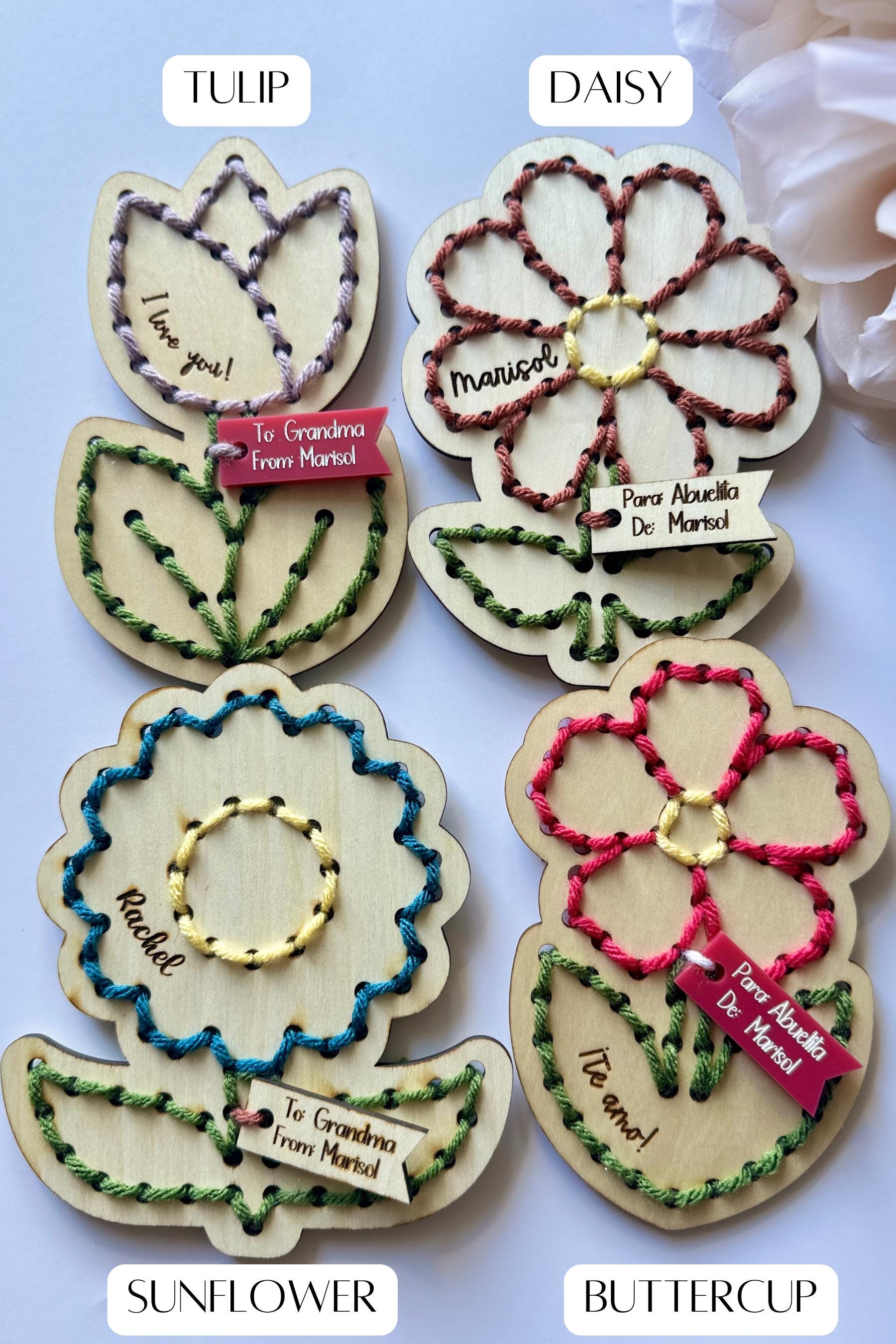 Personalized Flower Embroidery Kit: Kids DIY Yarn Sewing Craft