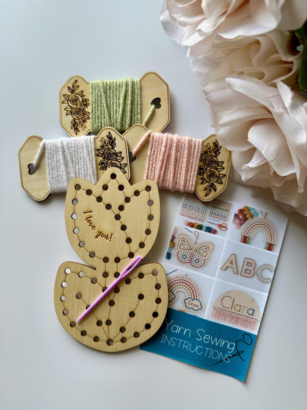 Personalized Flower Embroidery Kit: Kids DIY Yarn Sewing Craft