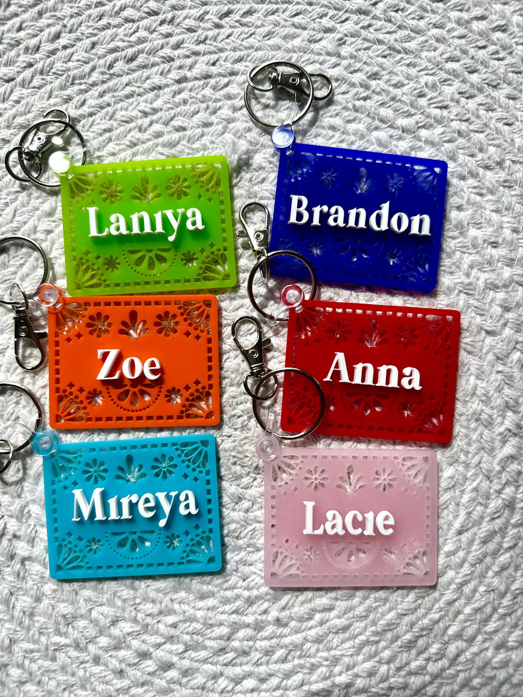 Custom Name Papel Picado Acrylic Keychain: Mexican Bag Tag