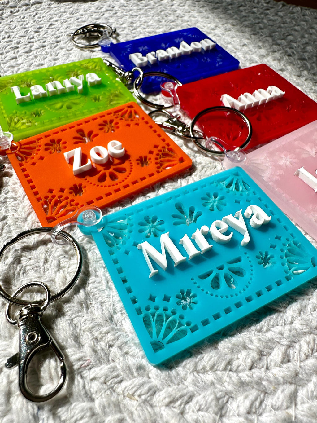 Custom Name Papel Picado Acrylic Keychain: Mexican Bag Tag