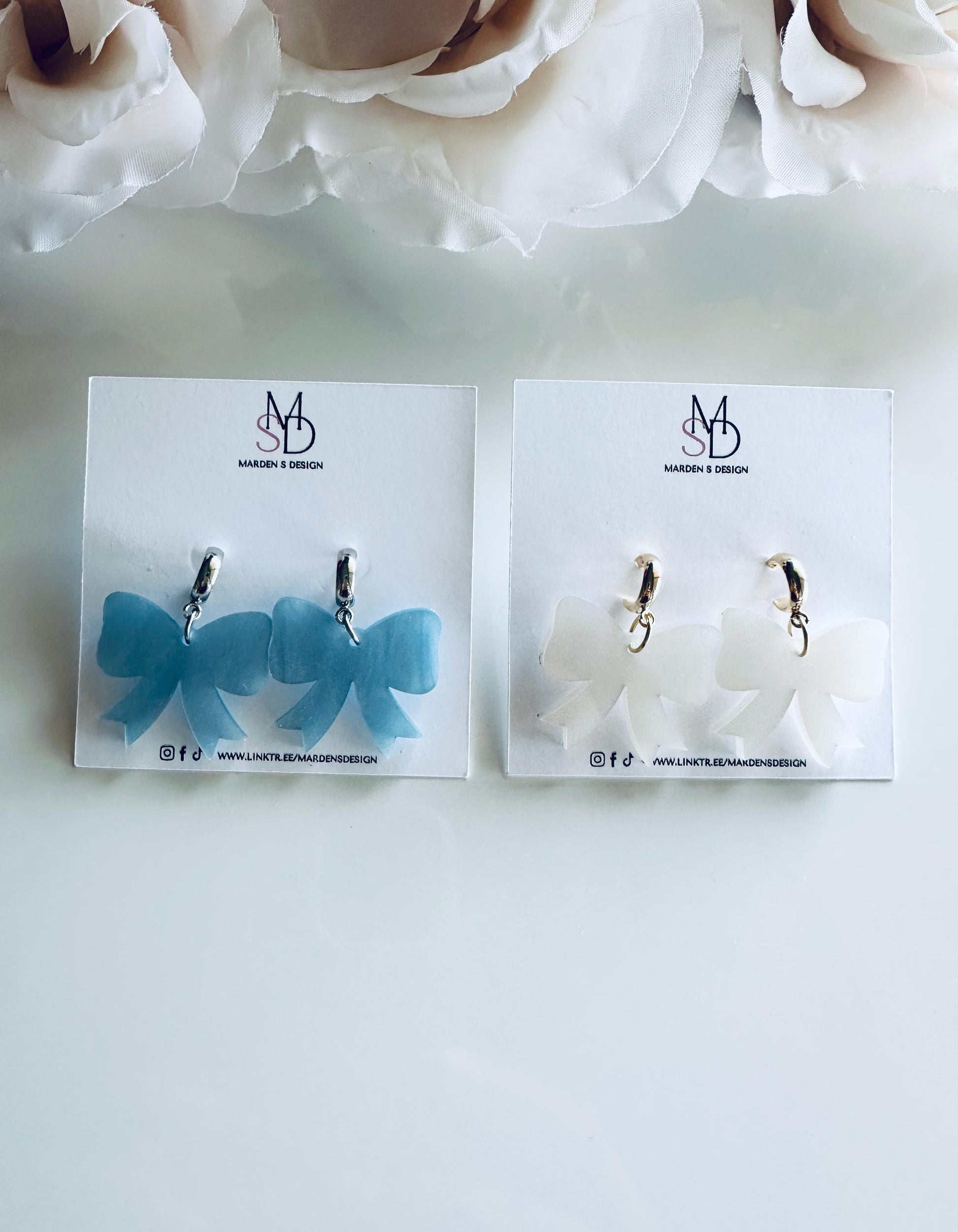 Beach Bow Dangle Earrings: Coastal Acrylic Ocean Jewelry