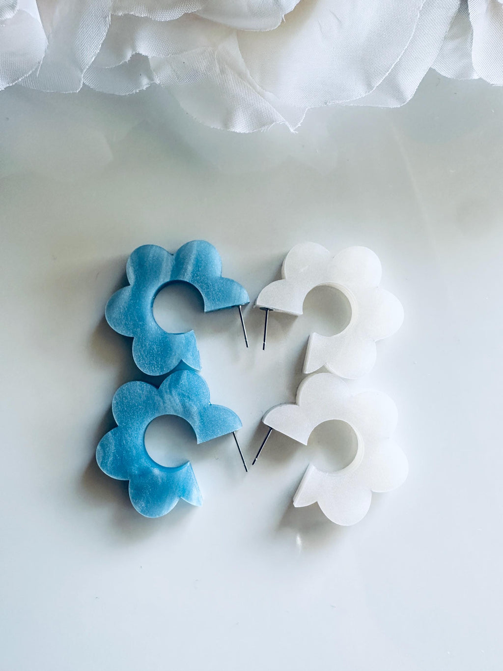 Flower Acrylic Dangle Earrings: Beach Wedding Jewelry