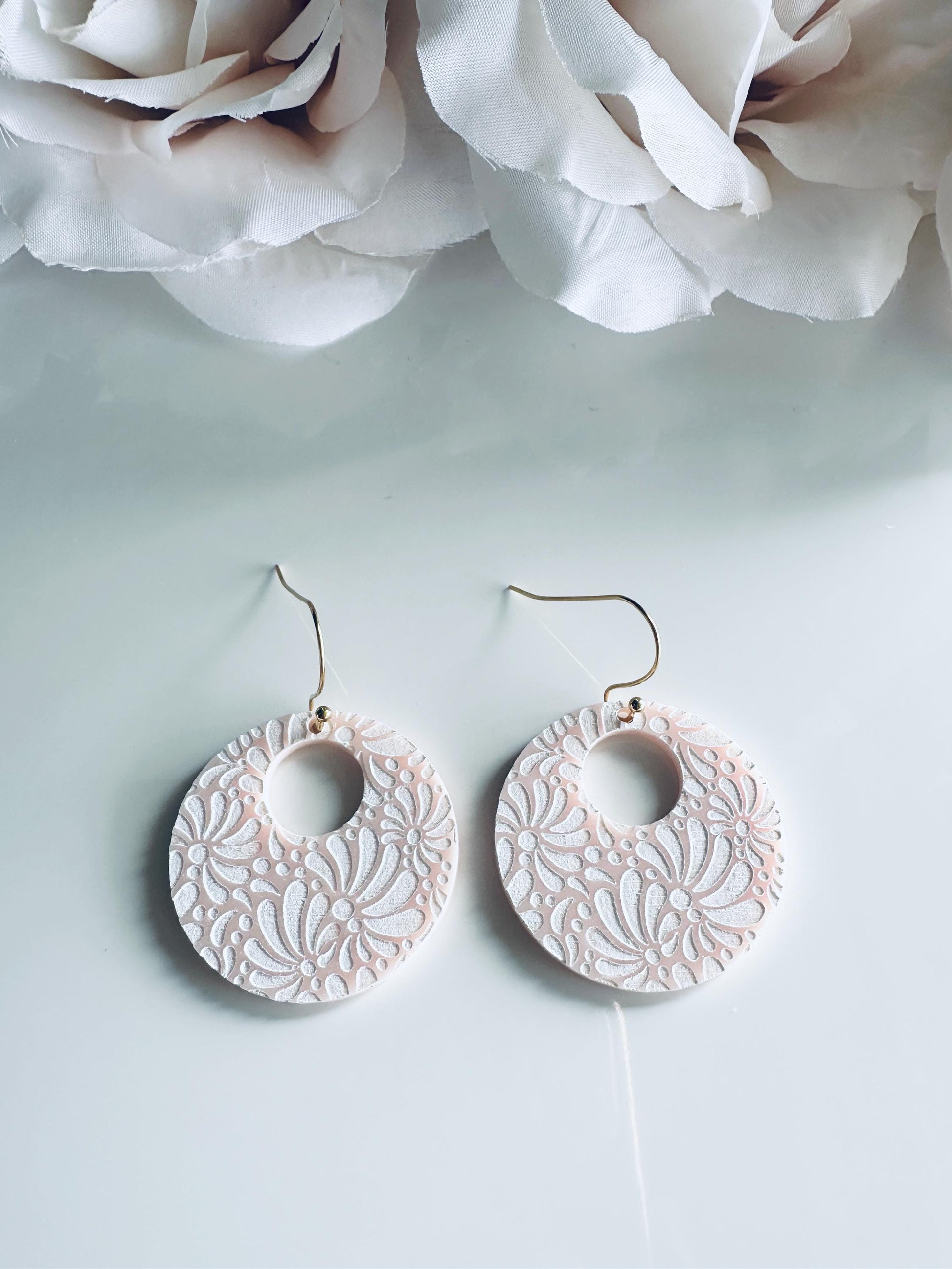 Light Pink Talavera Earrings| Azulejo Earrings| Mexican Earrings| Handmade Talavera Earring| Mexican Earrings|Acrylic Earrings|Cinco de Mayo