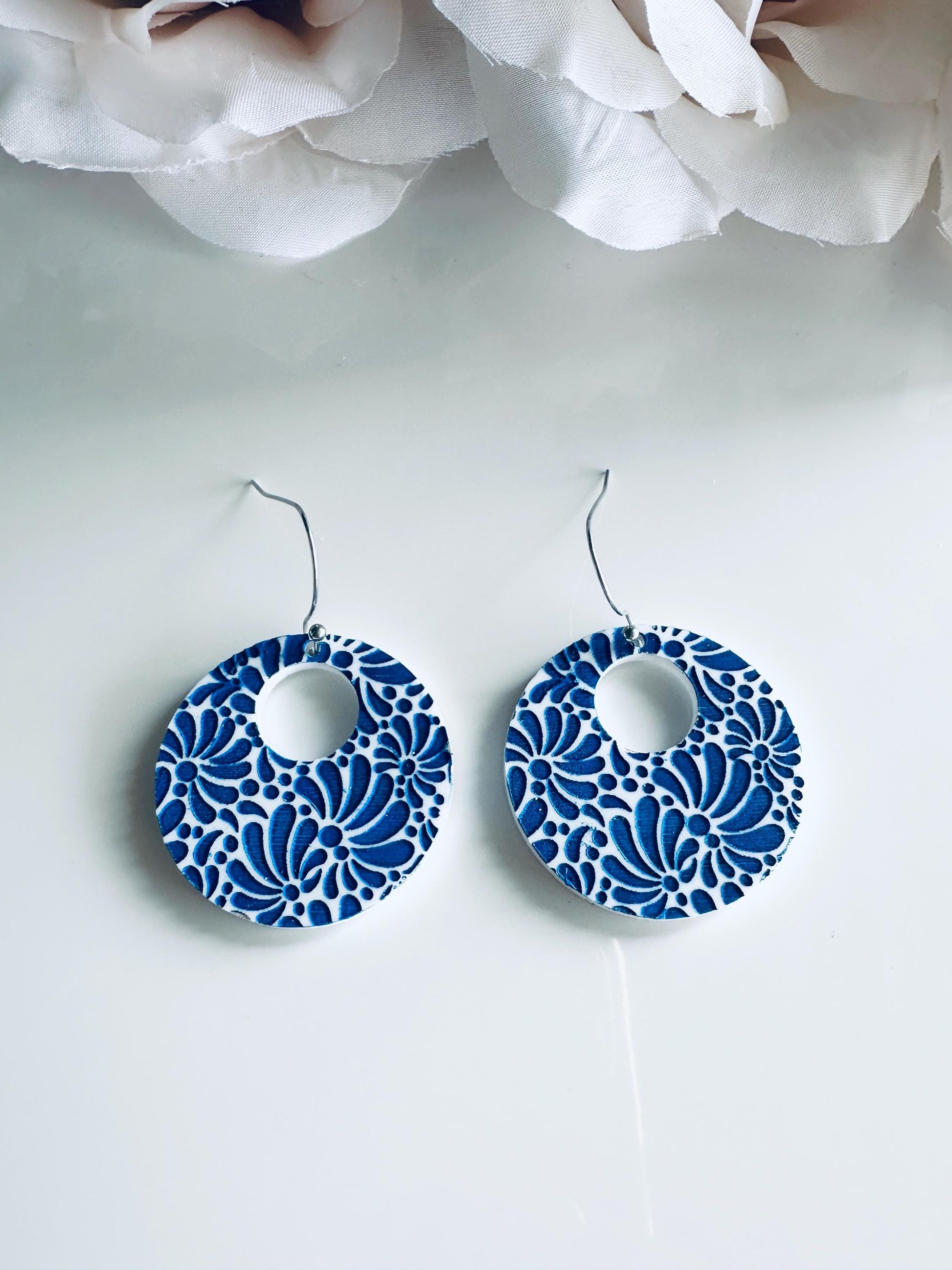 Blue Talavera Earrings| Azulejo Earrings| Mexican Earrings| Handmade Talavera Earring| Mexican Earrings| Acrylic Earrings| Cinco de Mayo