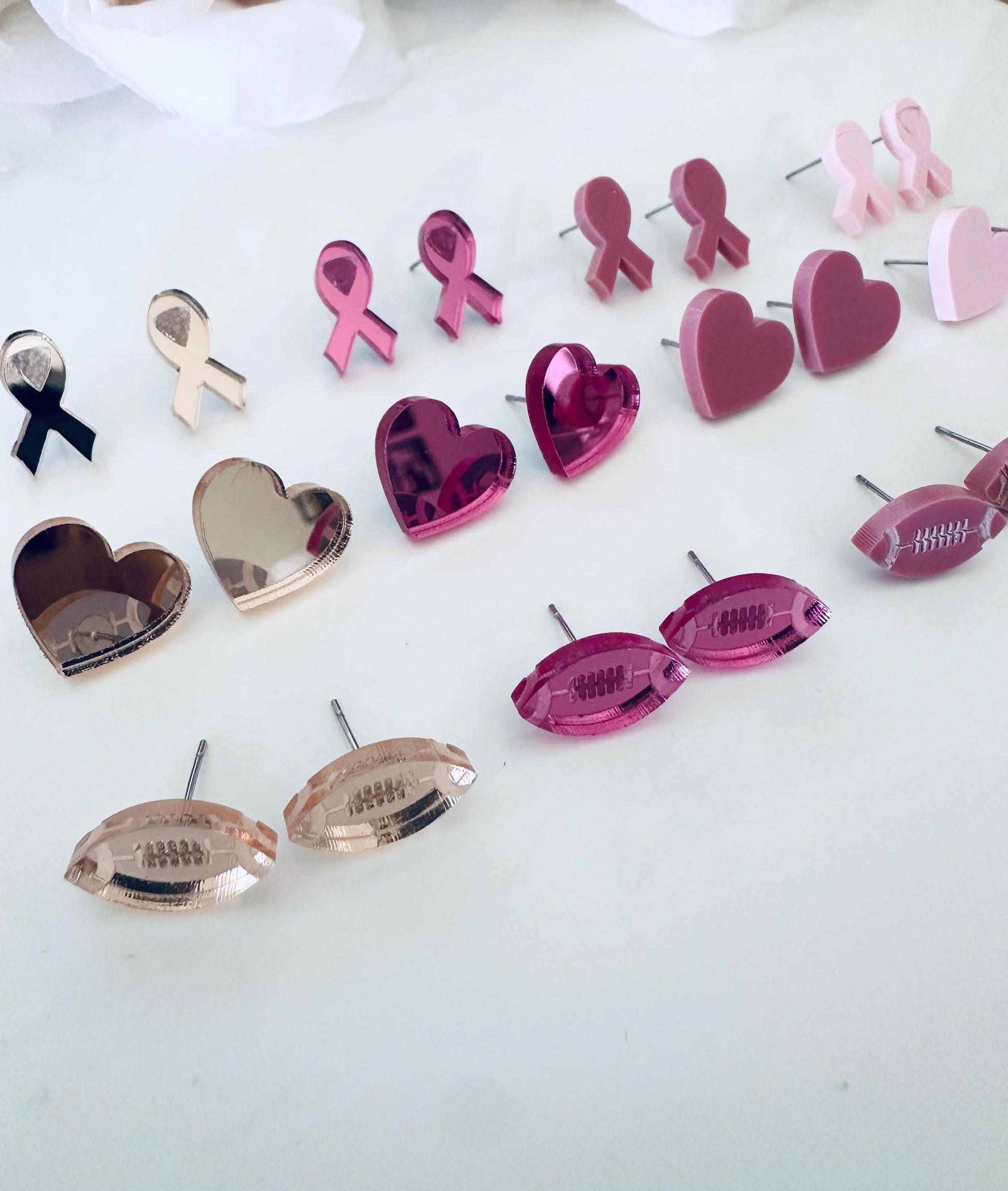 Breast Cancer Awareness Earrings | Pink Ribbon Studs | Mirror Acrylic Earrings | Cancer Survivor Gift | October Awareness Jewelry