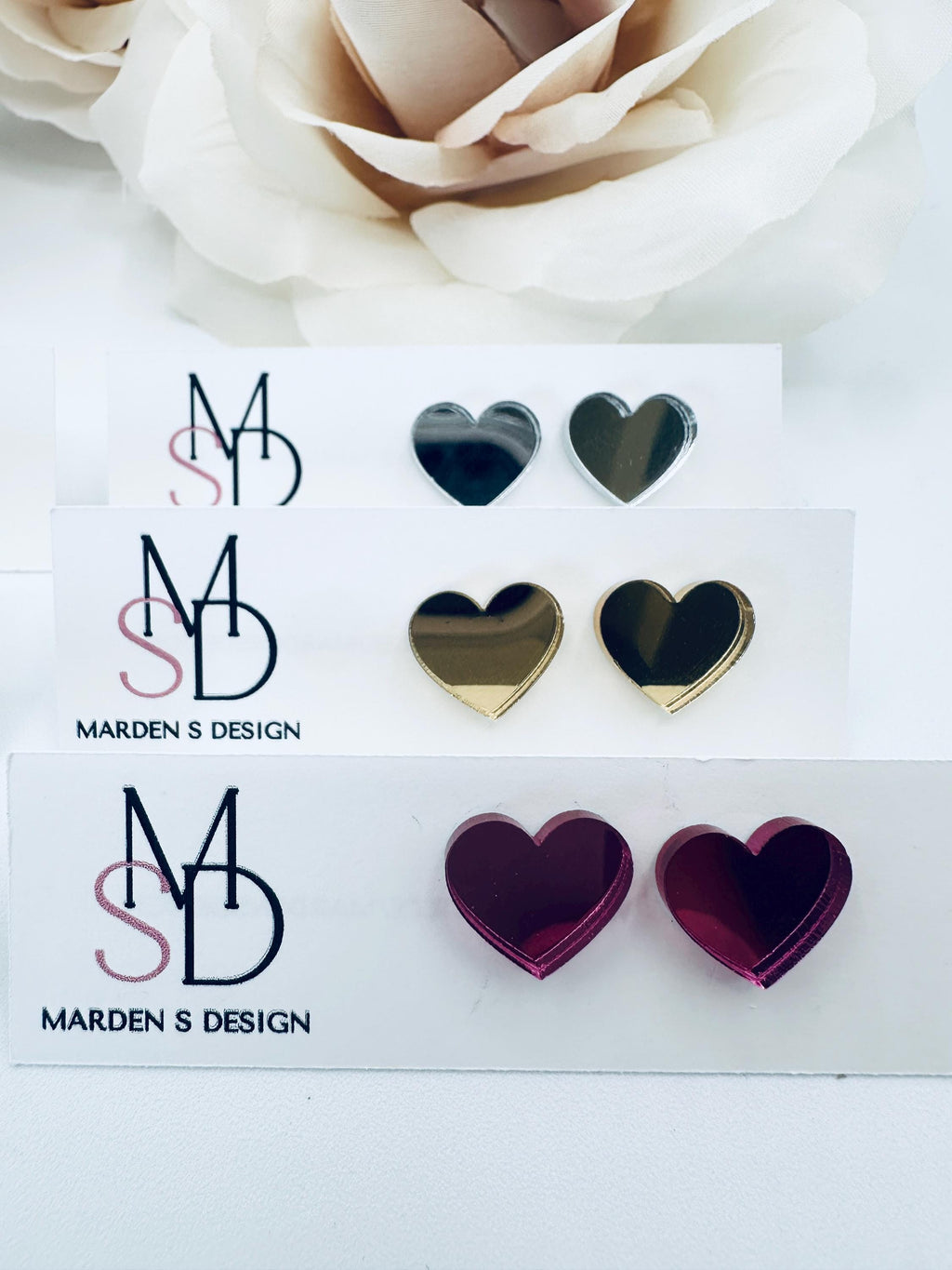 Heart Stud Mirror Earrings| Valentine's Day Earrings| Heart Earrings| Girl Earrings
