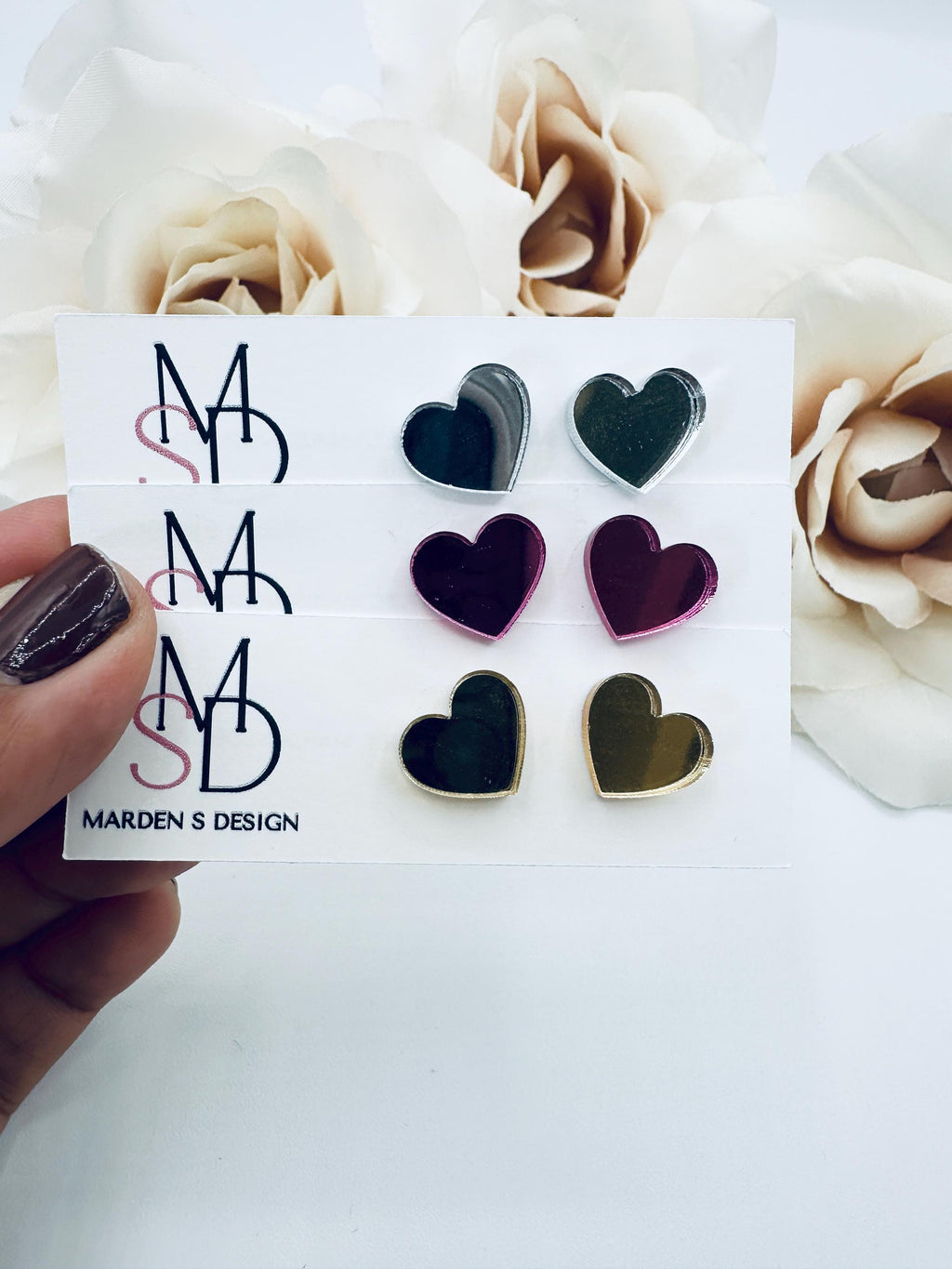 Heart Stud Mirror Earrings| Valentine's Day Earrings| Heart Earrings| Girl Earrings
