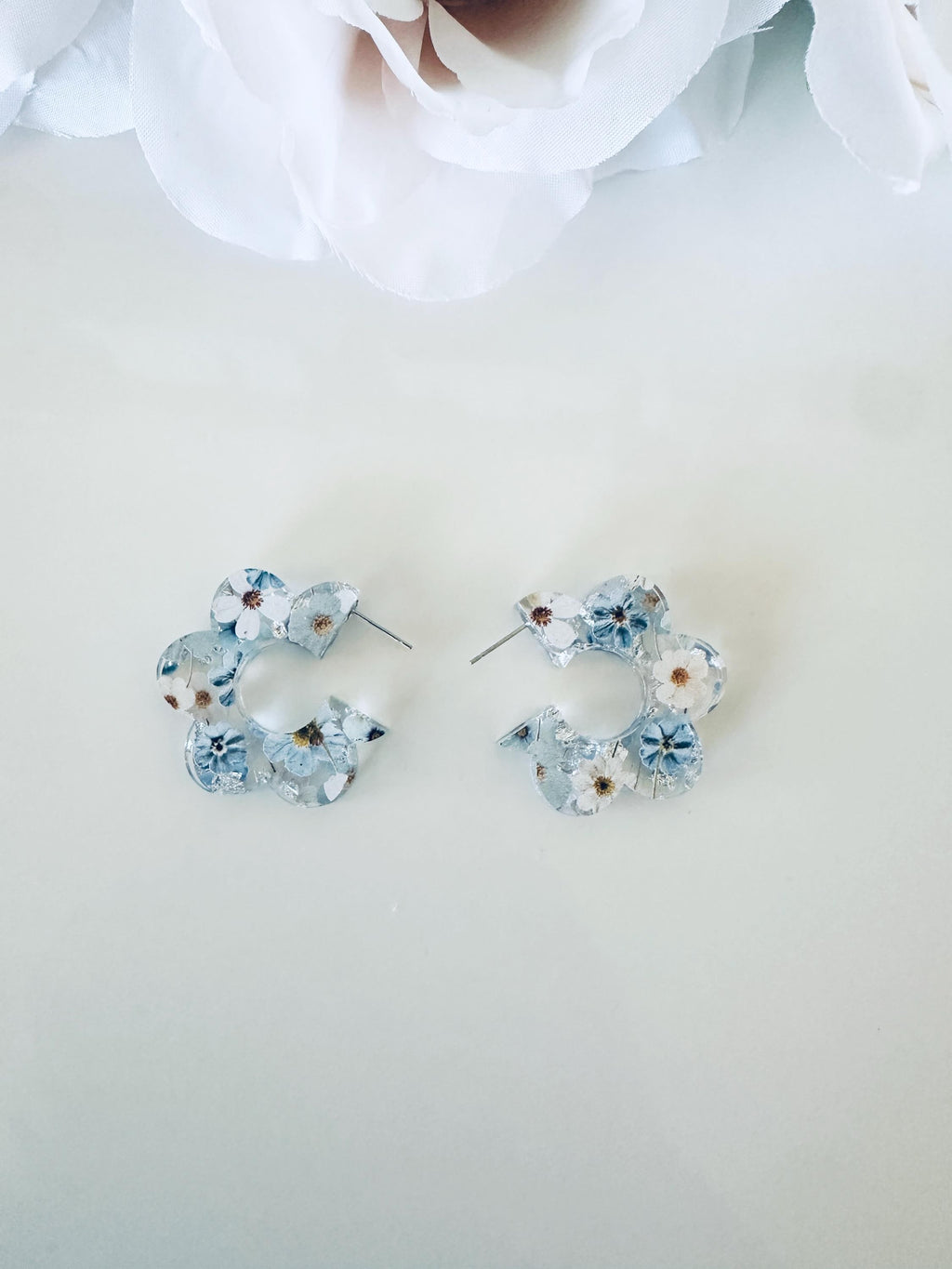 Floral Acrylic Earrings: Red White Blue 4th of July| Flowered Pressed Earrings