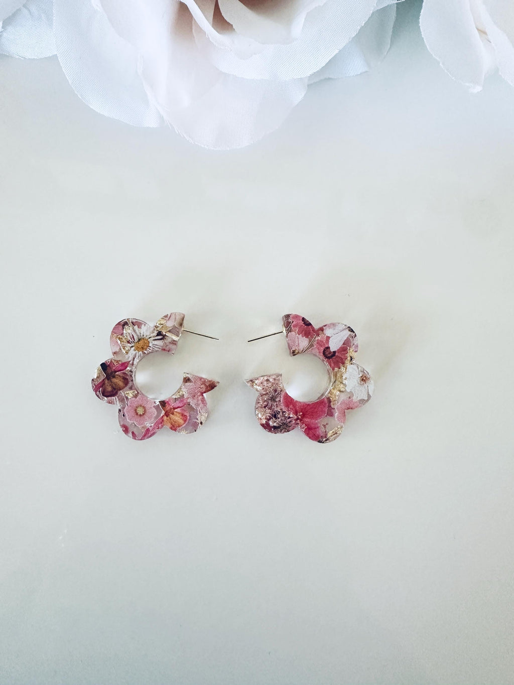 Floral Acrylic Earrings: Red White Blue 4th of July| Flowered Pressed Earrings