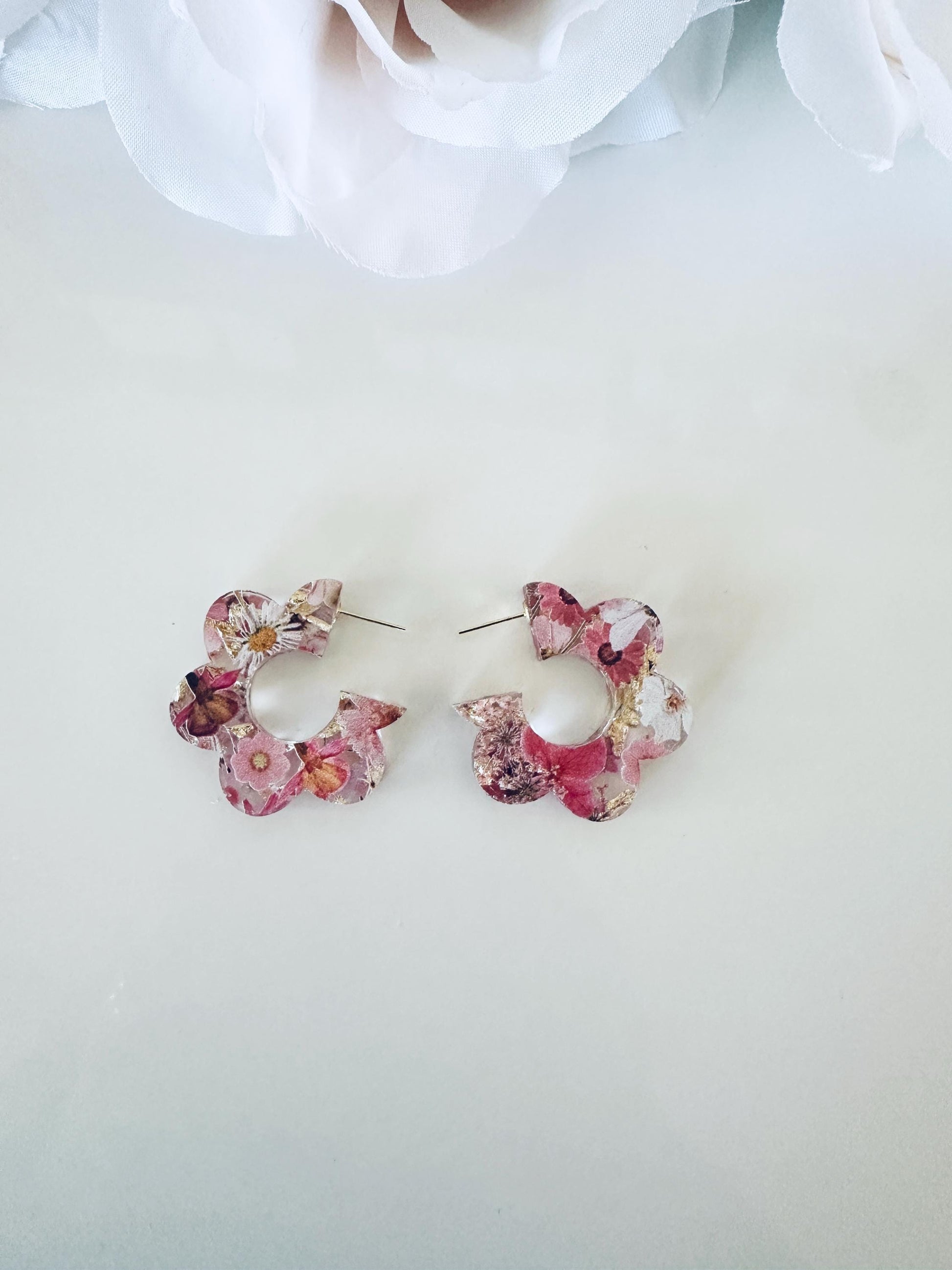 Floral Acrylic Earrings: Red White Blue 4th of July| Flowered Pressed Earrings