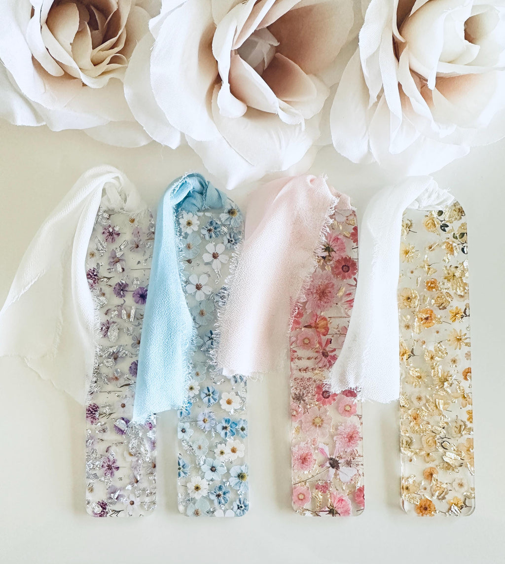 Floral Acrylic Bookmark with Ribbon | Pressed Flower Resin Bookmark | Handmade Gift for Readers, Teachers, Book Lovers