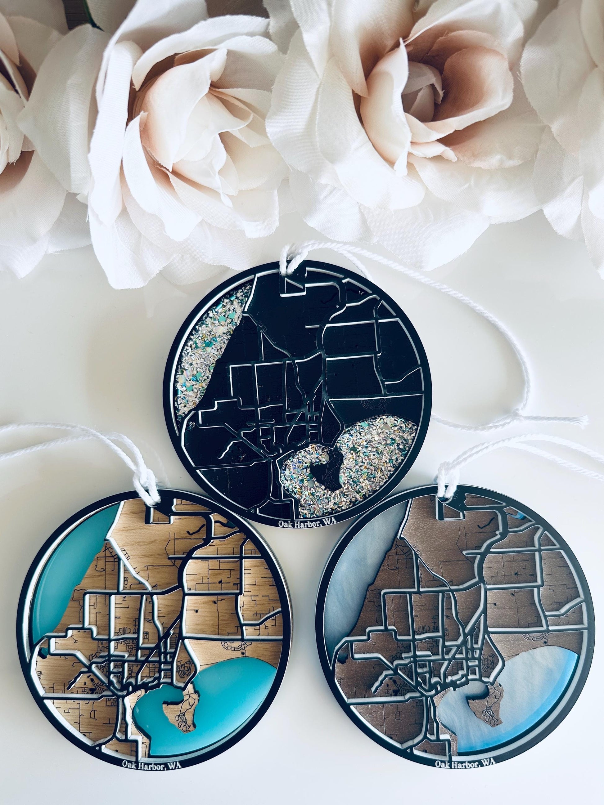 Custom City Map Ornament | Personalized Housewarming Gift | Engraved Acrylic or Wood Ornament | New Home Gift | City Keepsake