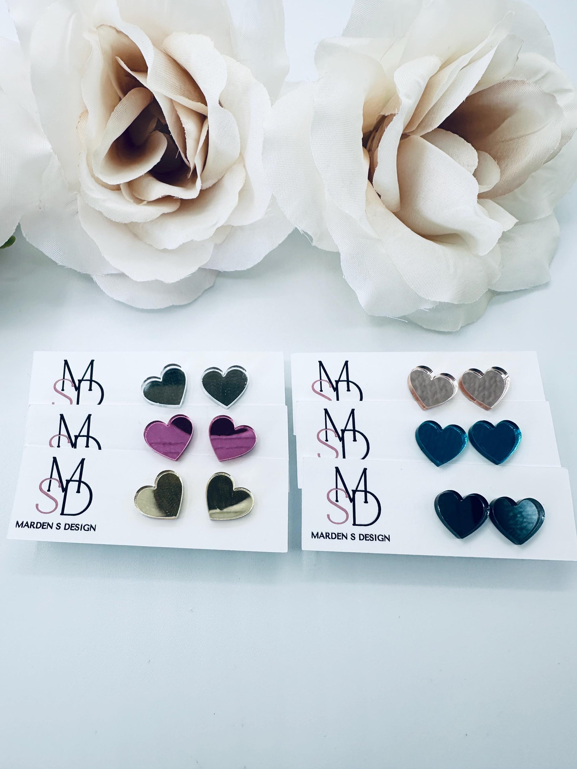 Heart Stud Mirror Earrings| Valentine's Day Earrings| Heart Earrings| Girl Earrings