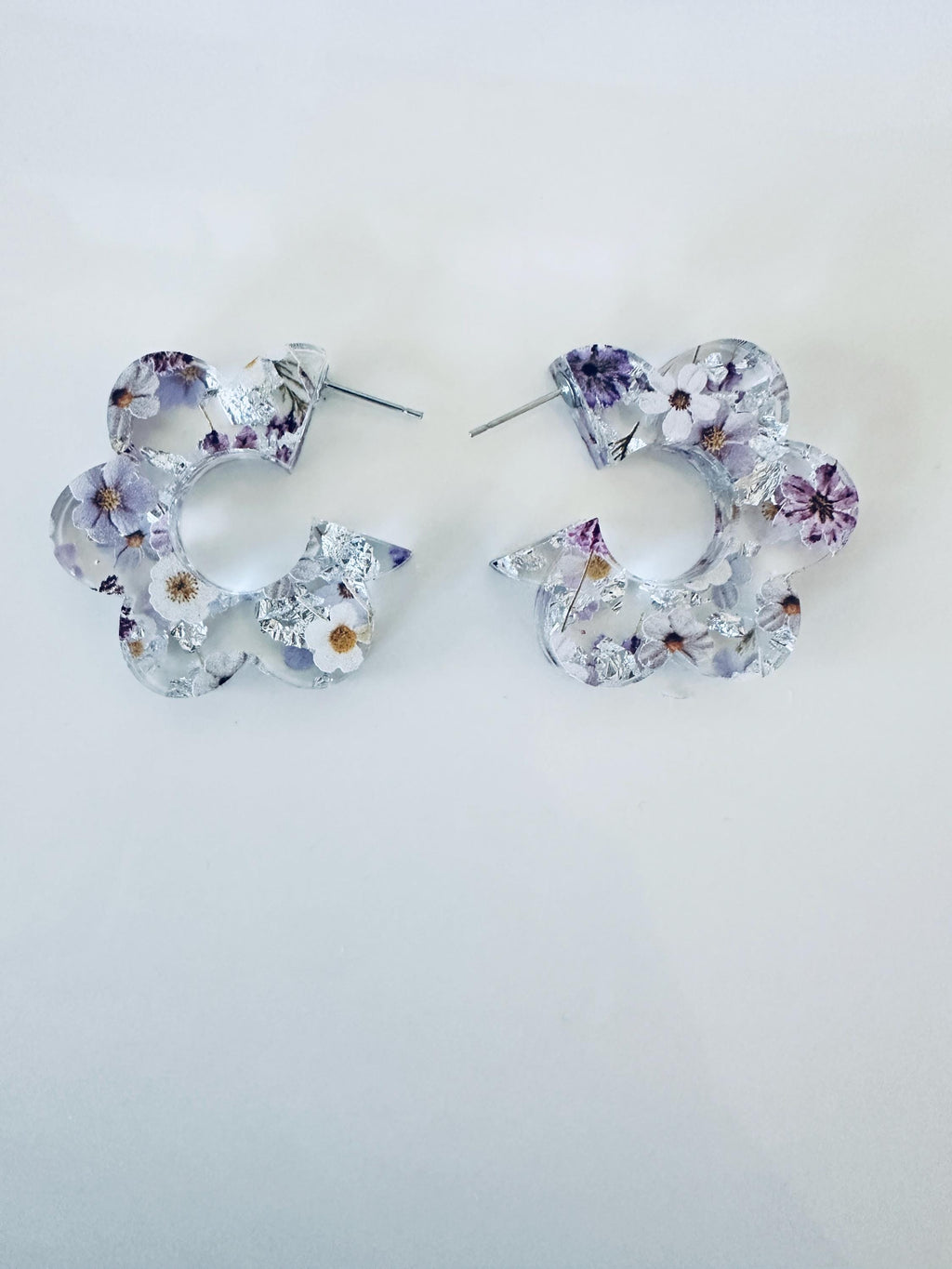 Floral Acrylic Earrings: Red White Blue 4th of July| Flowered Pressed Earrings