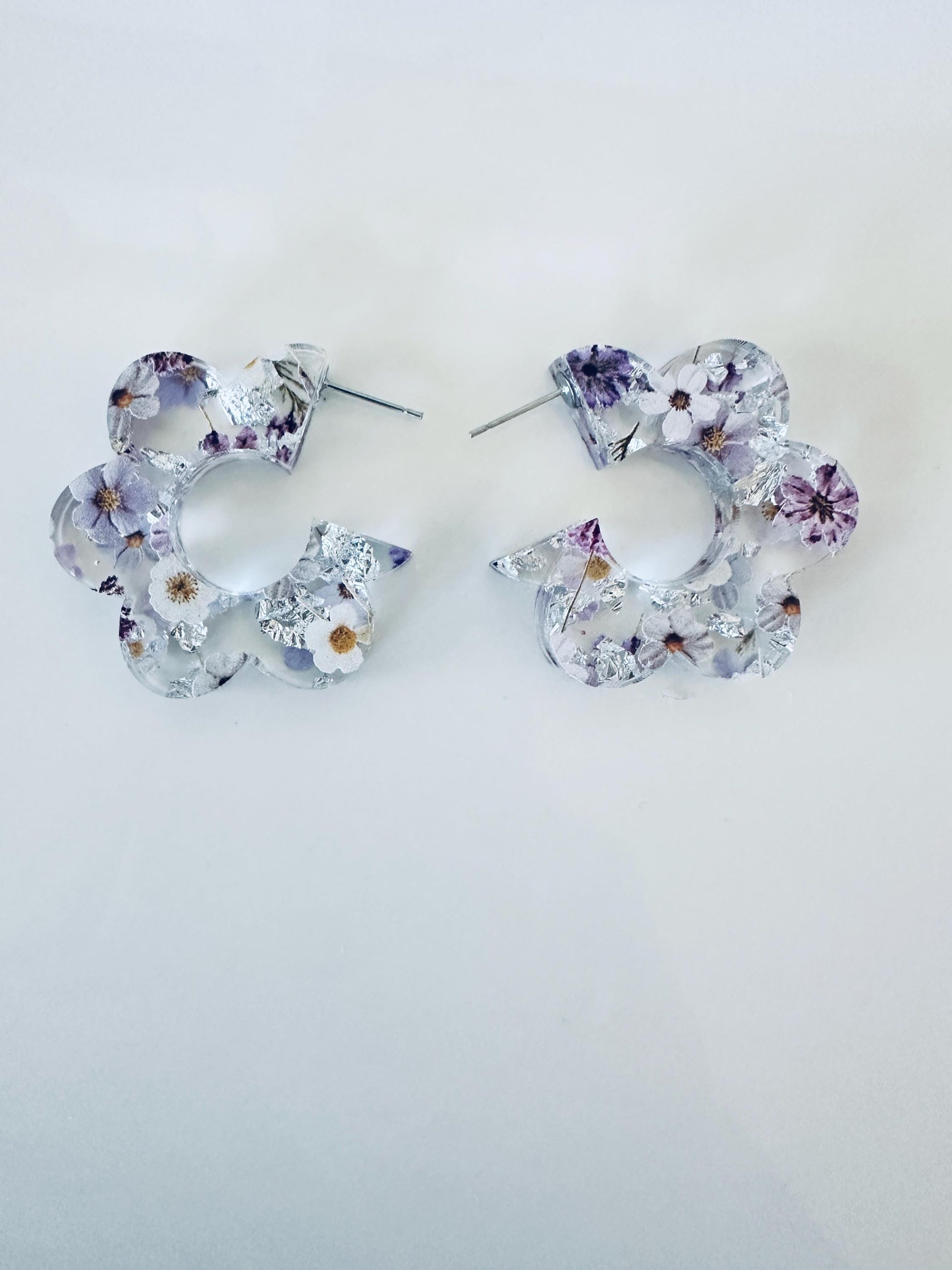 Floral Acrylic Earrings: Red White Blue 4th of July| Flowered Pressed Earrings
