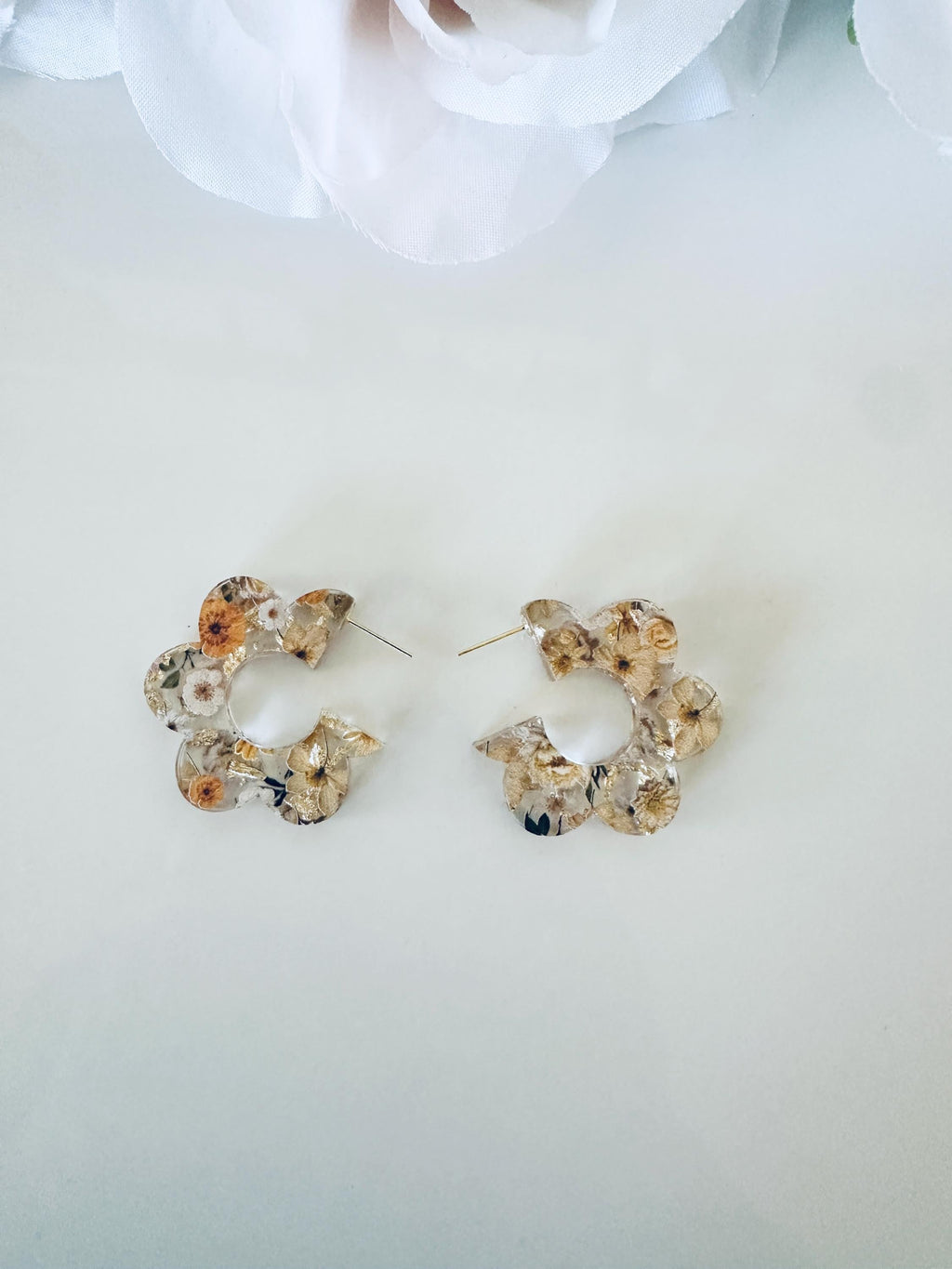 Floral Acrylic Earrings: Red White Blue 4th of July| Flowered Pressed Earrings