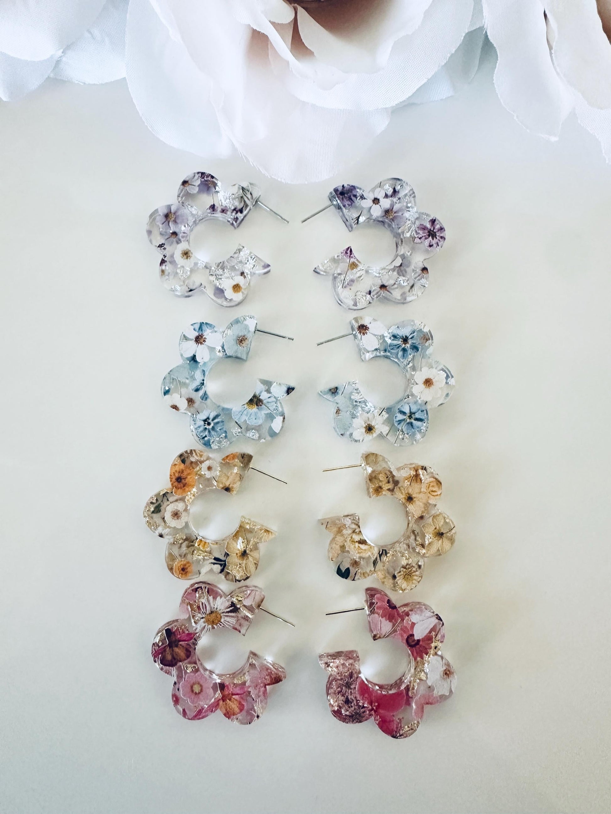 Floral Acrylic Earrings: Red White Blue 4th of July| Flowered Pressed Earrings