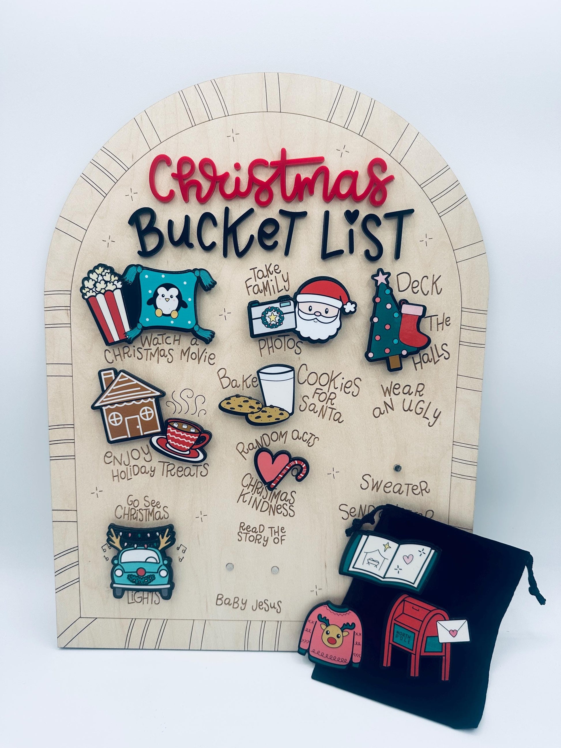 Christmas Bucket List Board| Family Holiday Activity Board| Wooden Magnetic Christmas Sign| Christmas Traditions | Winter Home Decor Gift
