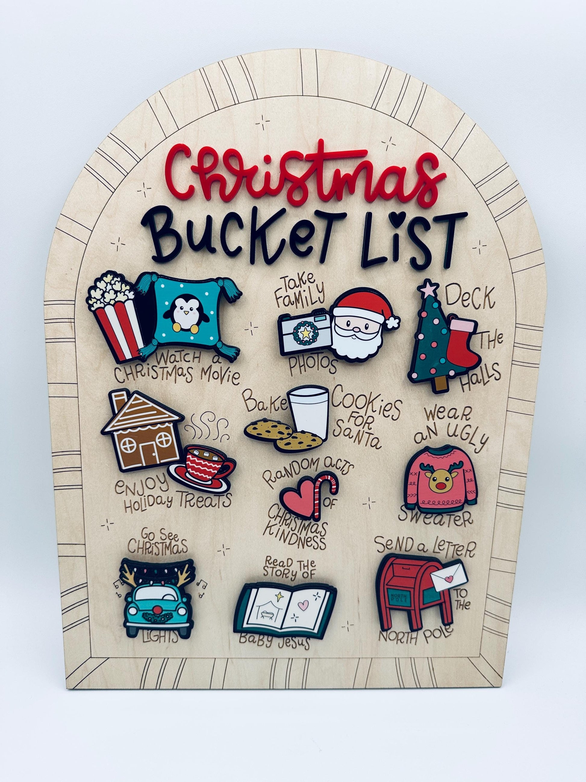 Christmas Bucket List Board| Family Holiday Activity Board| Wooden Magnetic Christmas Sign| Christmas Traditions | Winter Home Decor Gift