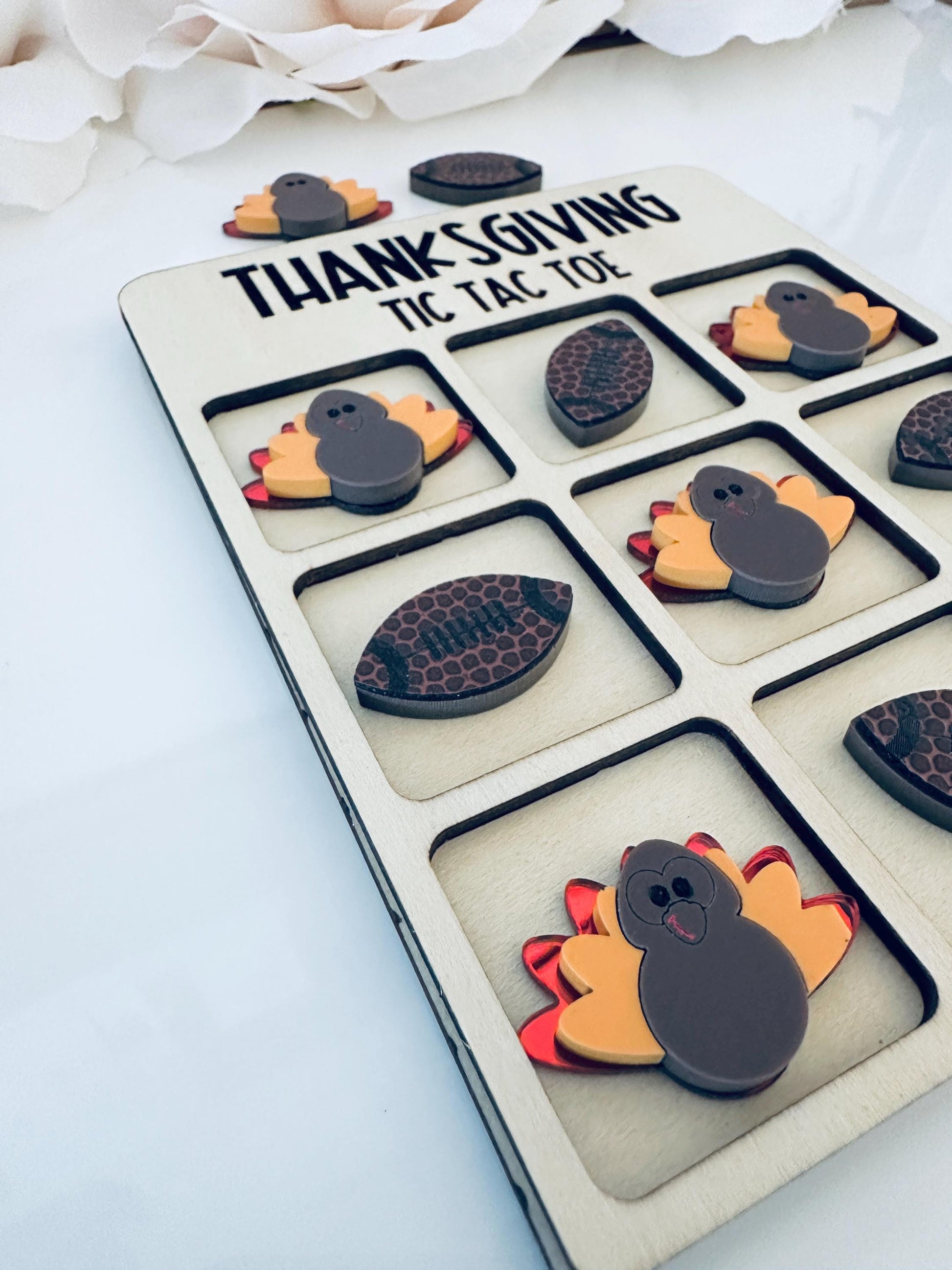 Thanksgiving Tic Tac Toe Game | Turkey & Football Board | Family Game Night| Kids Gift| Stocking Stuffer Gift| Travel Game| Stocking Stuffer