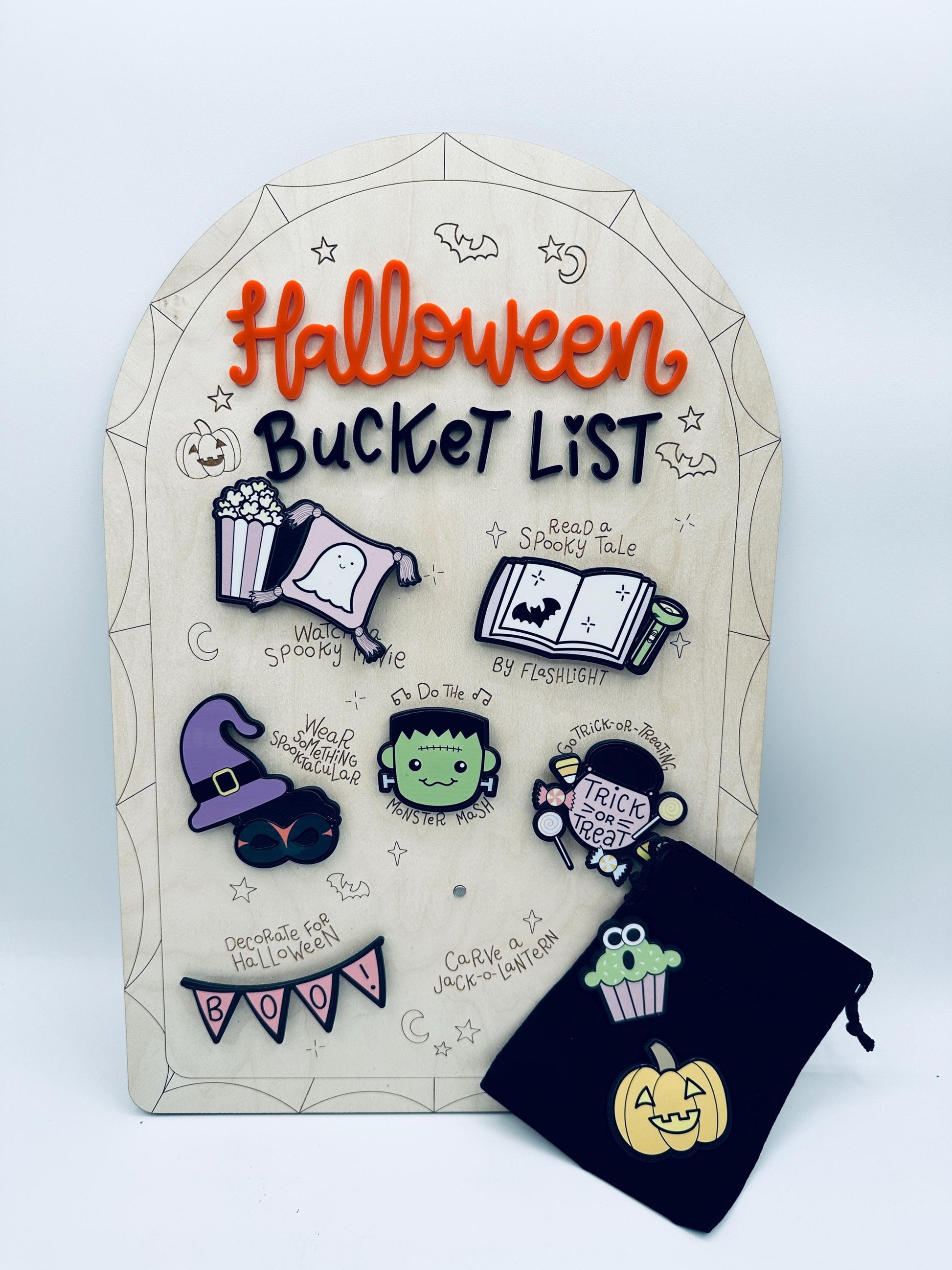 Halloween Bucket List Board | Spooky Family Activity Board | Wooden Magnetic Halloween Sign | Fall Home Decor | Trick or Treat Countdown | Halloween Gift