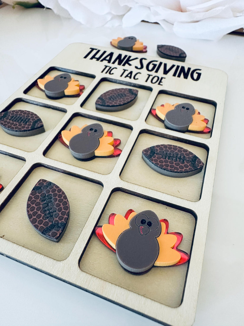 Thanksgiving Tic Tac Toe Game | Turkey & Football Board | Family Game Night| Kids Gift| Stocking Stuffer Gift| Travel Game| Stocking Stuffer