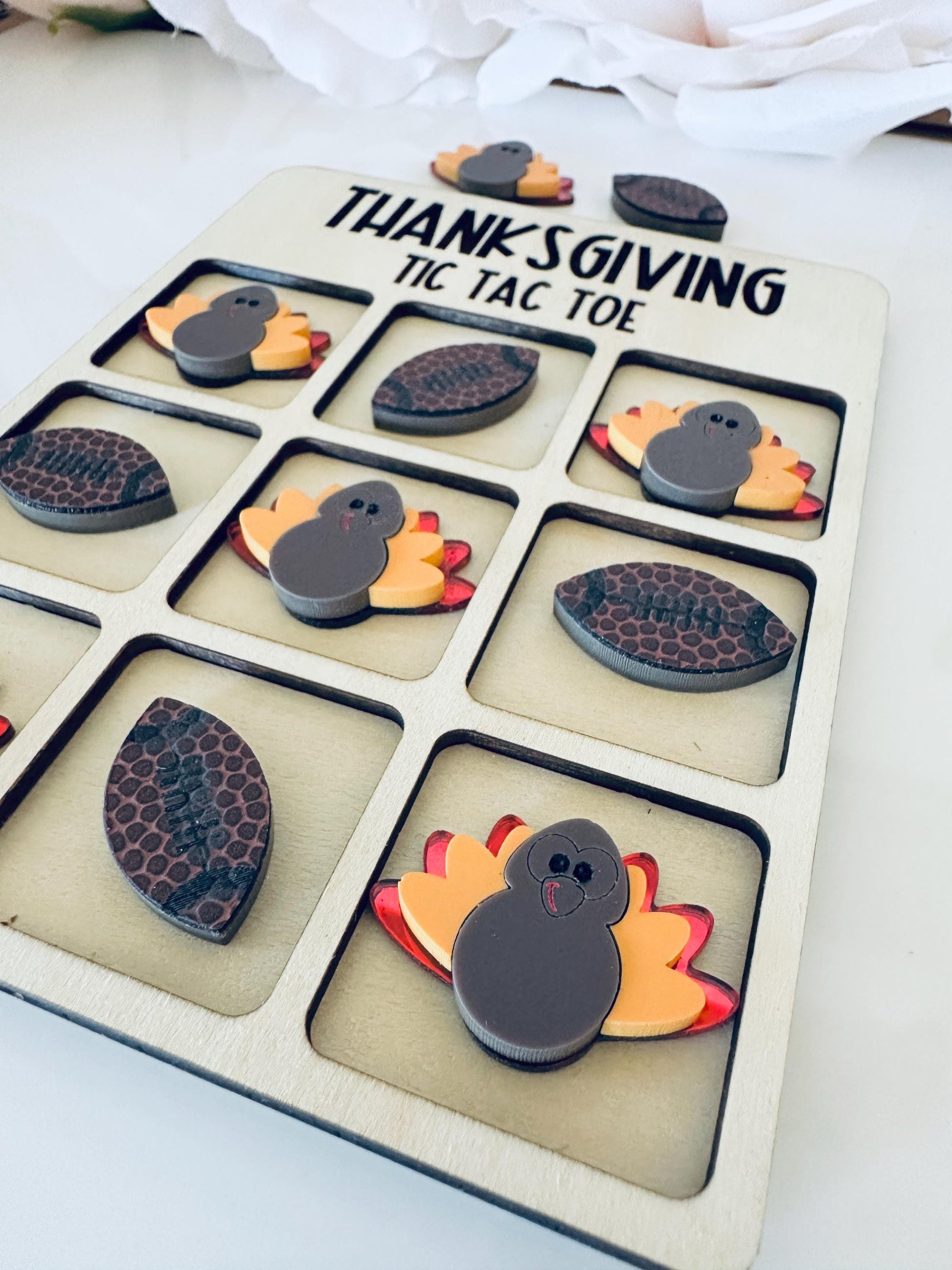 Thanksgiving Tic Tac Toe Game | Turkey & Football Board | Family Game Night| Kids Gift| Stocking Stuffer Gift| Travel Game| Stocking Stuffer