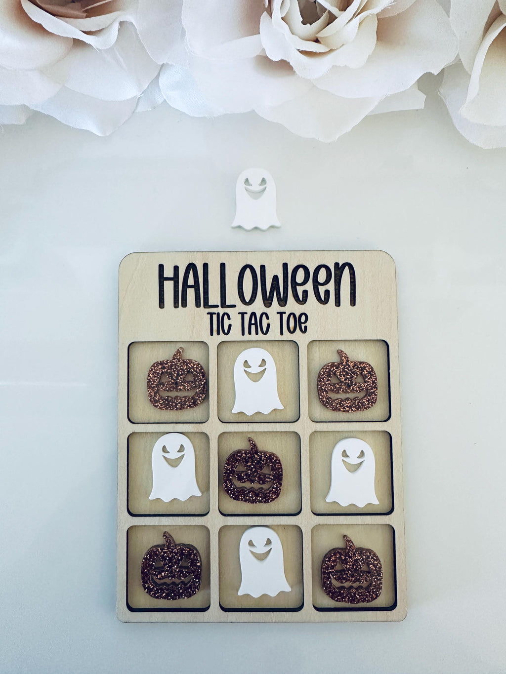 Halloween Tic Tac Toe Board Game|Boo Basket|Halloween Game| Stocking Stuffer Gift|Travel Game|Handmade Gift for Kids & Families|Spooky Decor