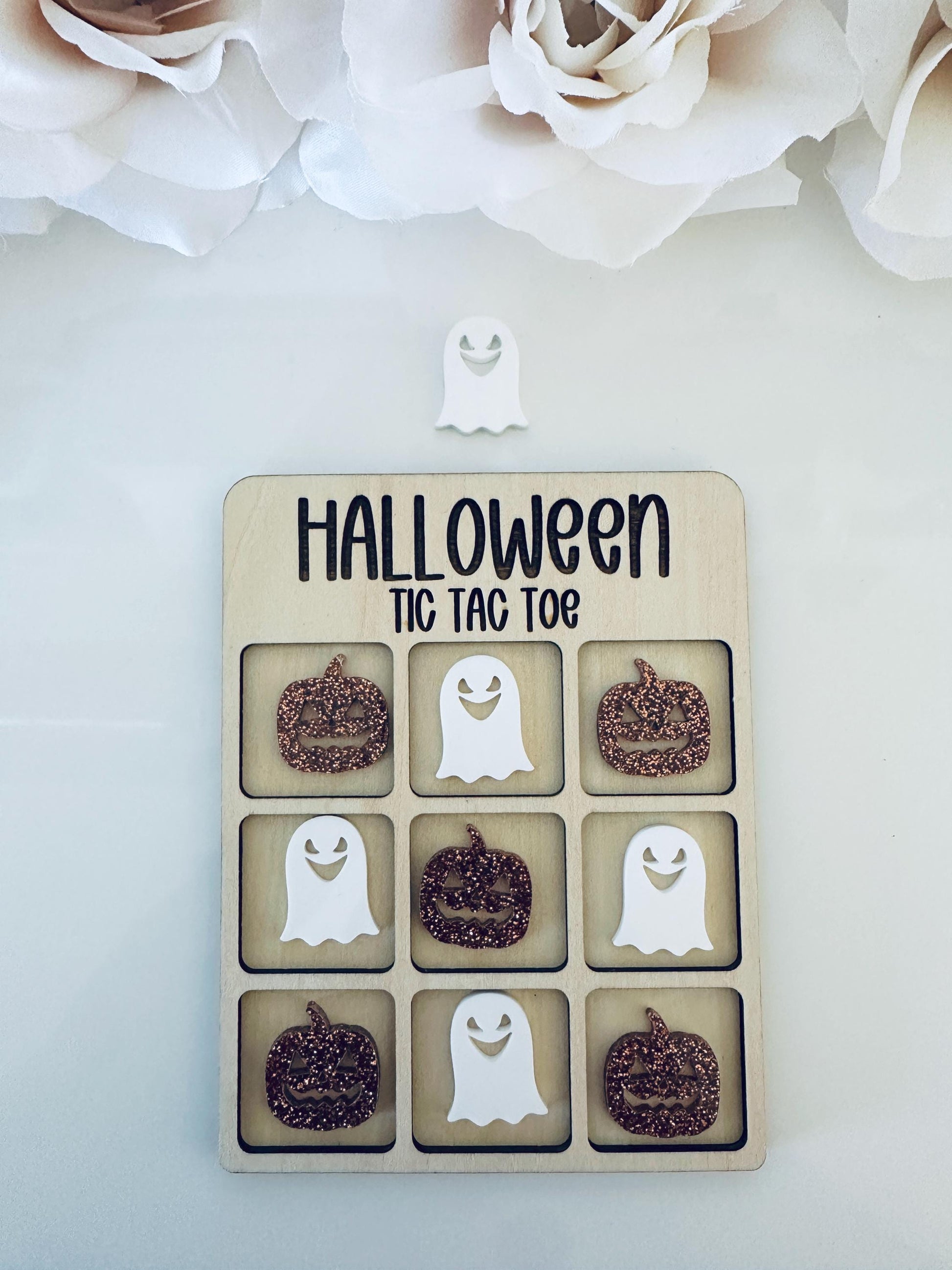 Halloween Tic Tac Toe Board Game|Boo Basket|Halloween Game| Stocking Stuffer Gift|Travel Game|Handmade Gift for Kids & Families|Spooky Decor