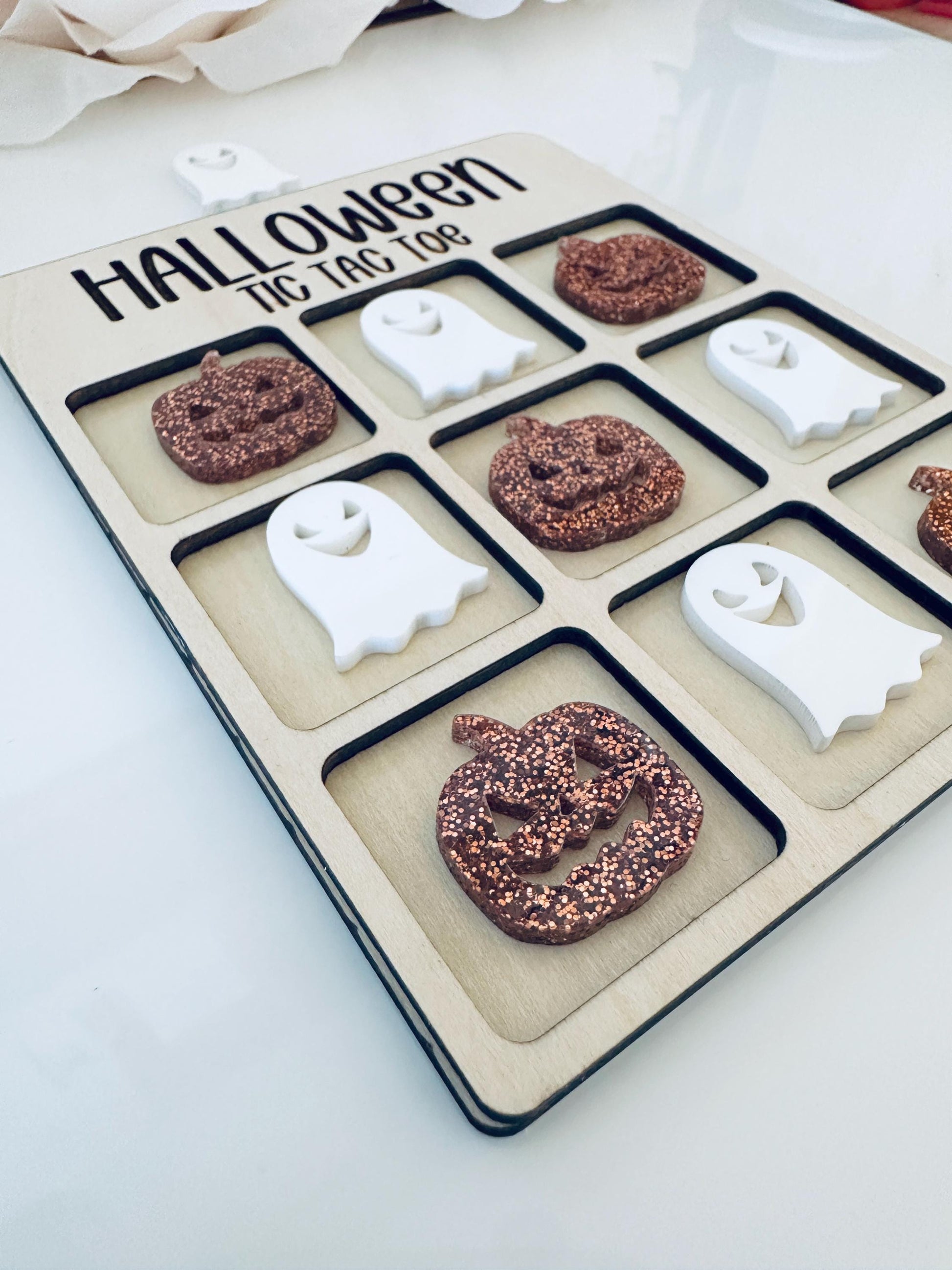 Halloween Tic Tac Toe Board Game|Boo Basket|Halloween Game| Stocking Stuffer Gift|Travel Game|Handmade Gift for Kids & Families|Spooky Decor