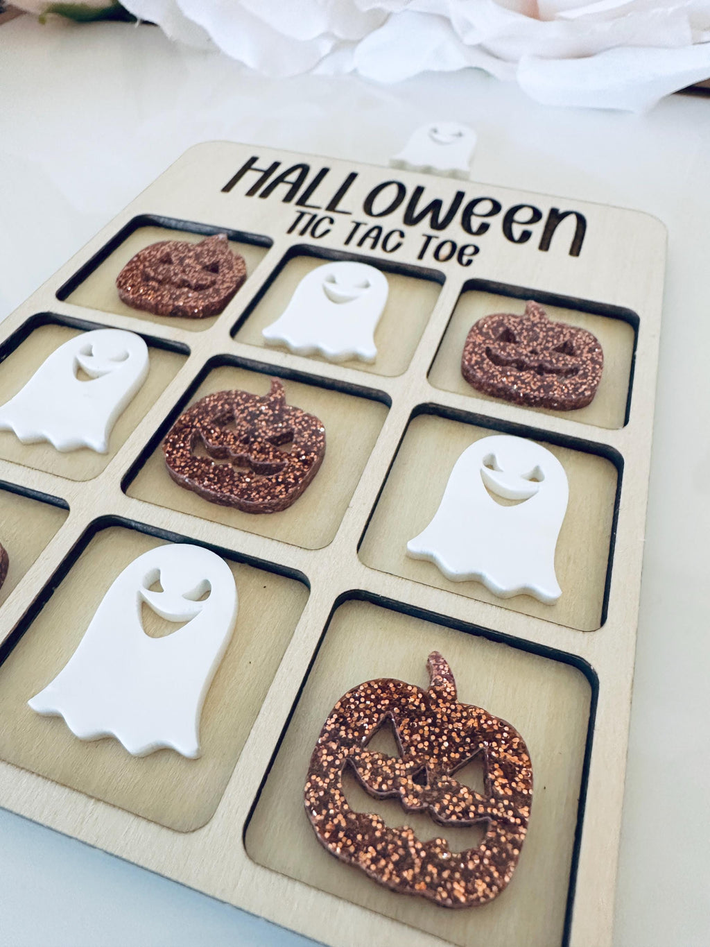 Halloween Tic Tac Toe Board Game|Boo Basket|Halloween Game| Stocking Stuffer Gift|Travel Game|Handmade Gift for Kids & Families|Spooky Decor