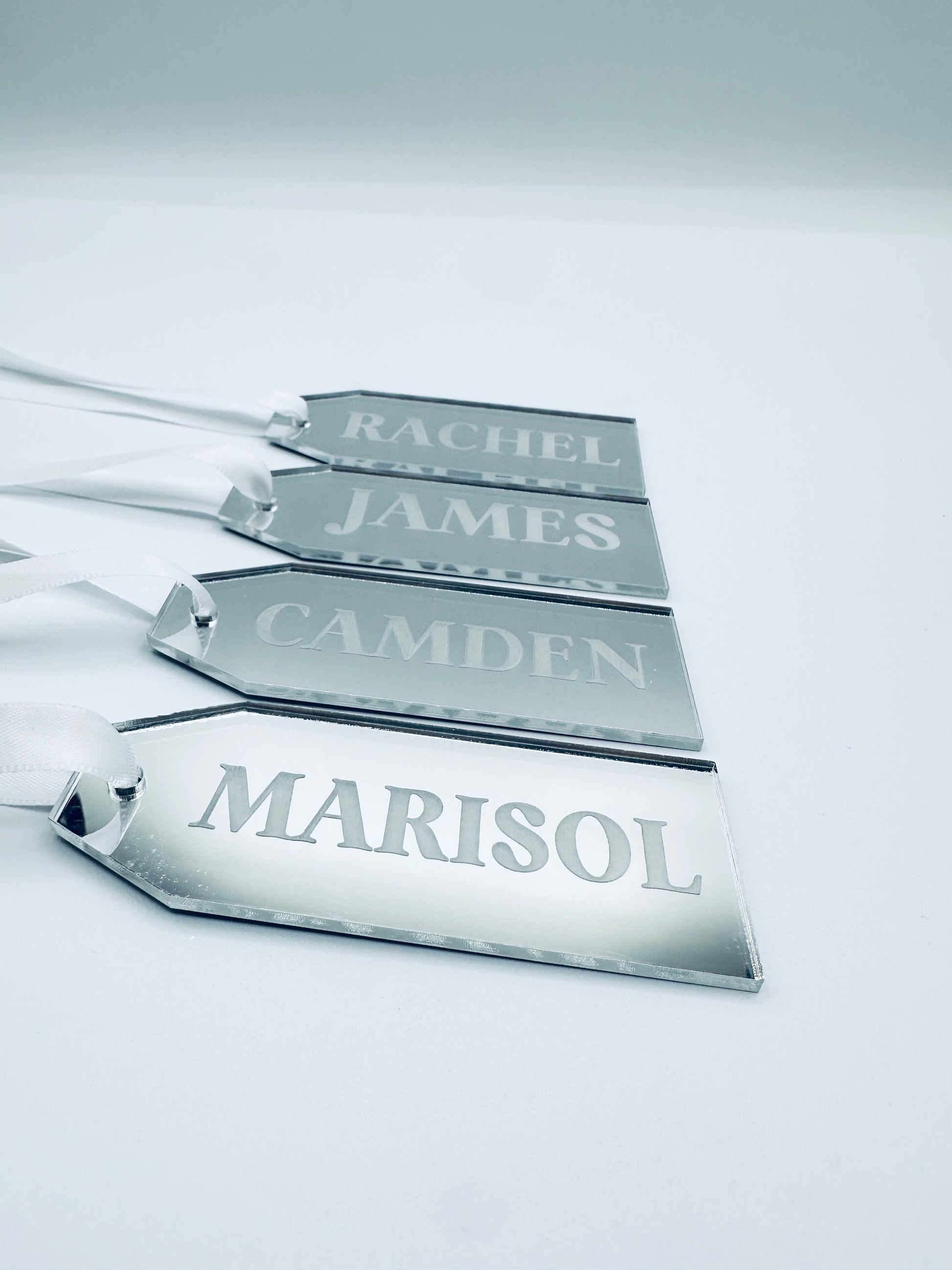 Personalized Mirror Acrylic Name Tag | Custom Stocking Tag | Elegant Gift Tag | Christmas Place Card | Silver, Gold, Rose or Gold Ornament