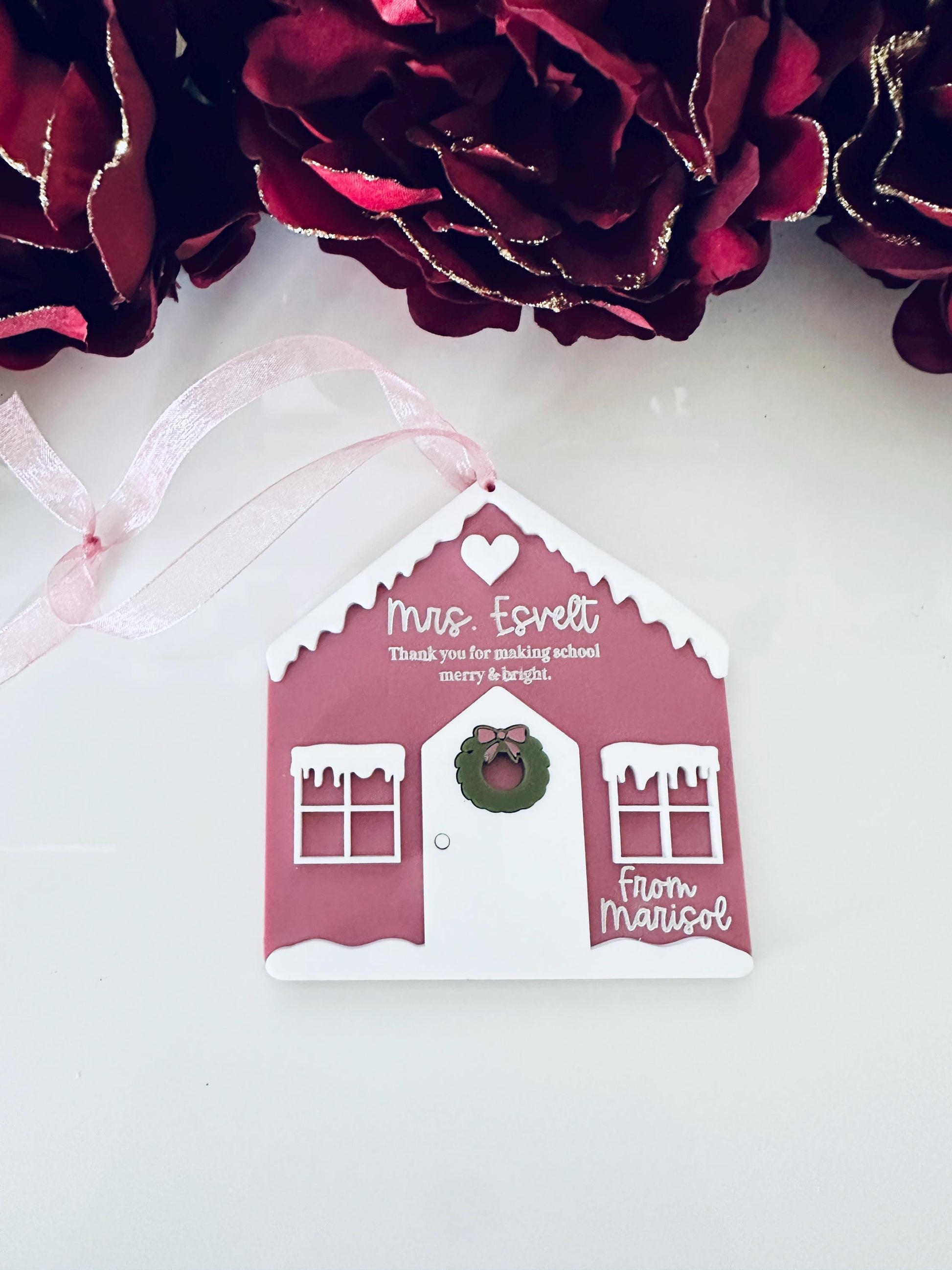 Personalized Gingerbread House Teacher Gift | Custom Teacher Ornament | Holiday Thank You Gift | Christmas School Gift Tag for Teacher