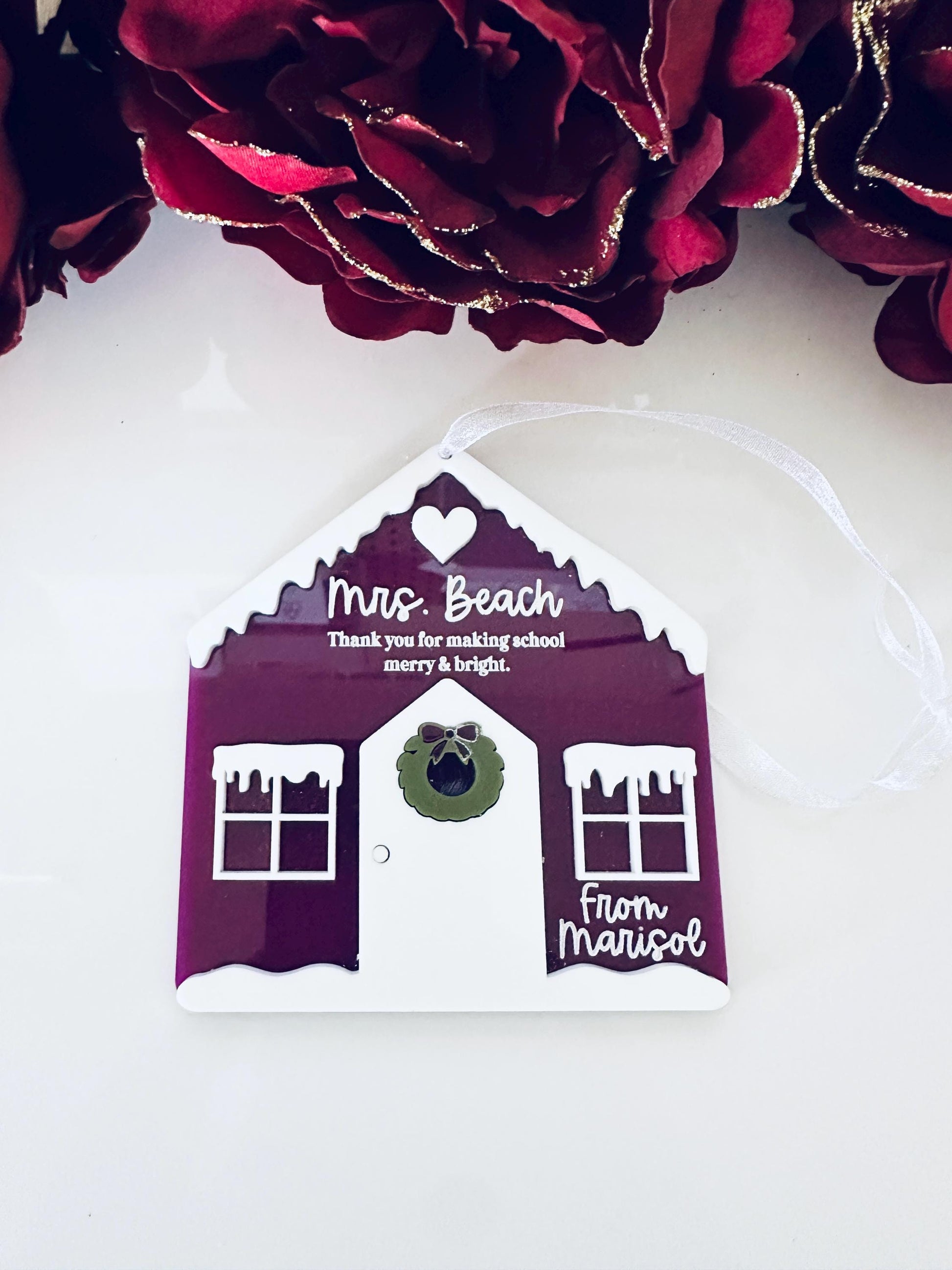 Personalized Gingerbread House Teacher Gift | Custom Teacher Ornament | Holiday Thank You Gift | Christmas School Gift Tag for Teacher