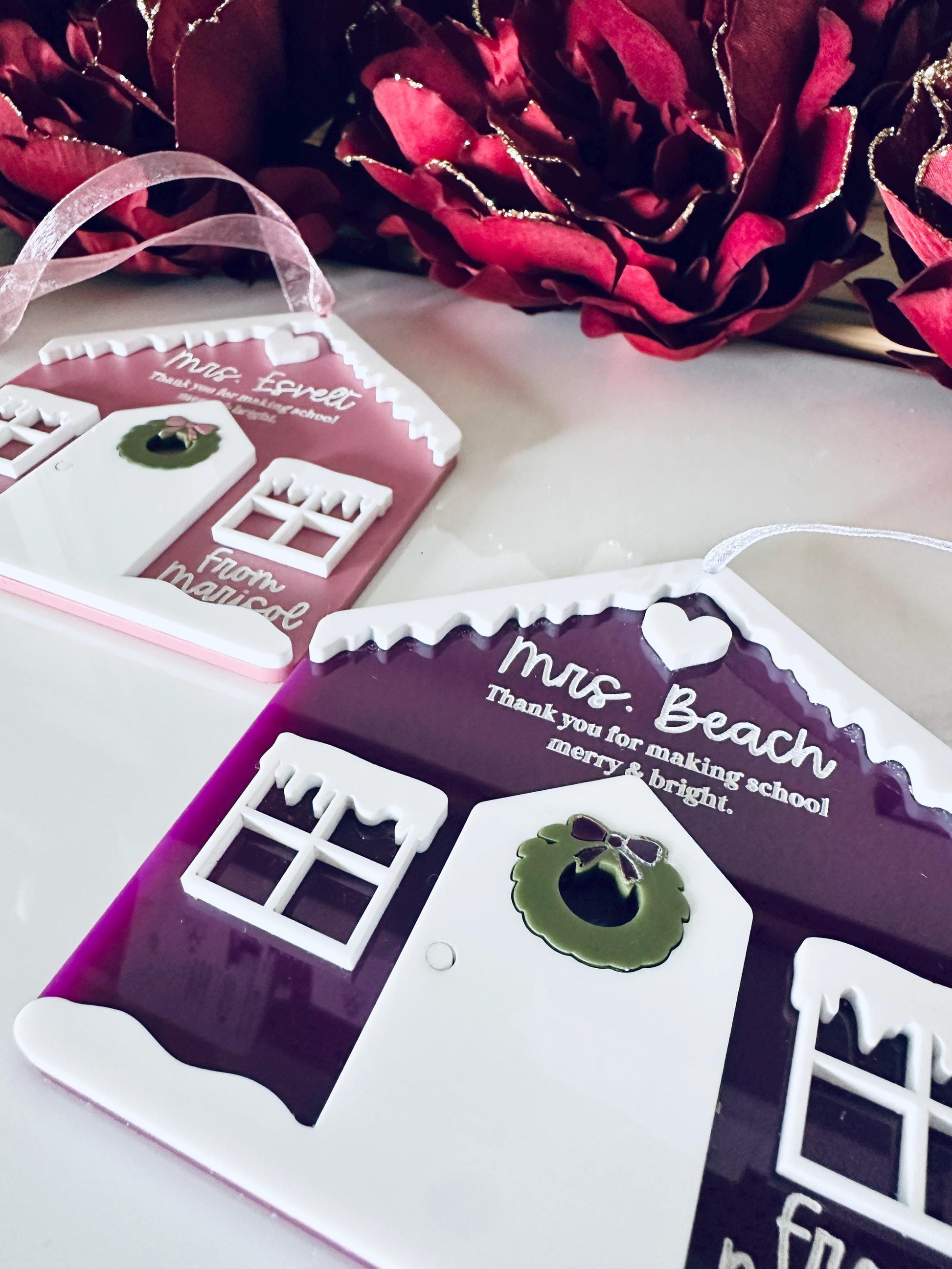 Personalized Gingerbread House Teacher Gift | Custom Teacher Ornament | Holiday Thank You Gift | Christmas School Gift Tag for Teacher