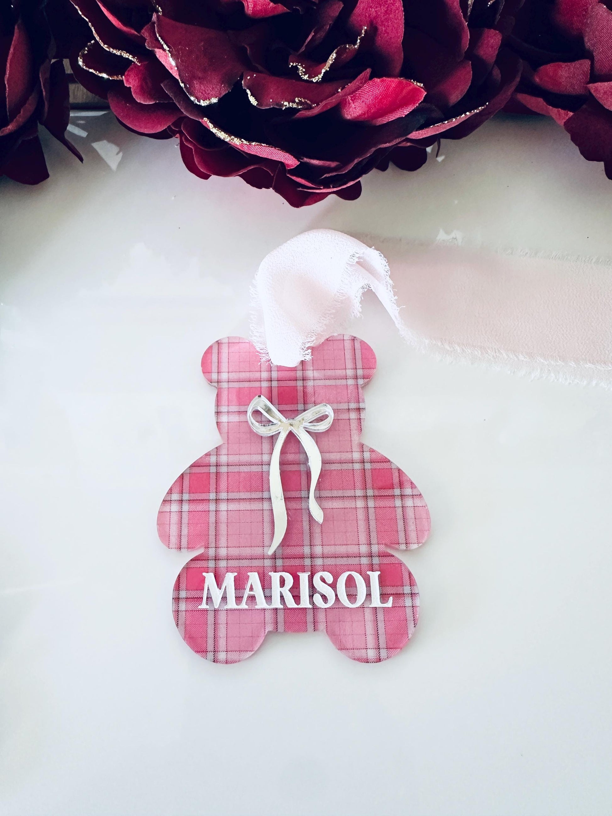 Custom Tartan Teddy Bear Ornament |Child’s Name Ornament |Keepsake Gift for Baby & Kids