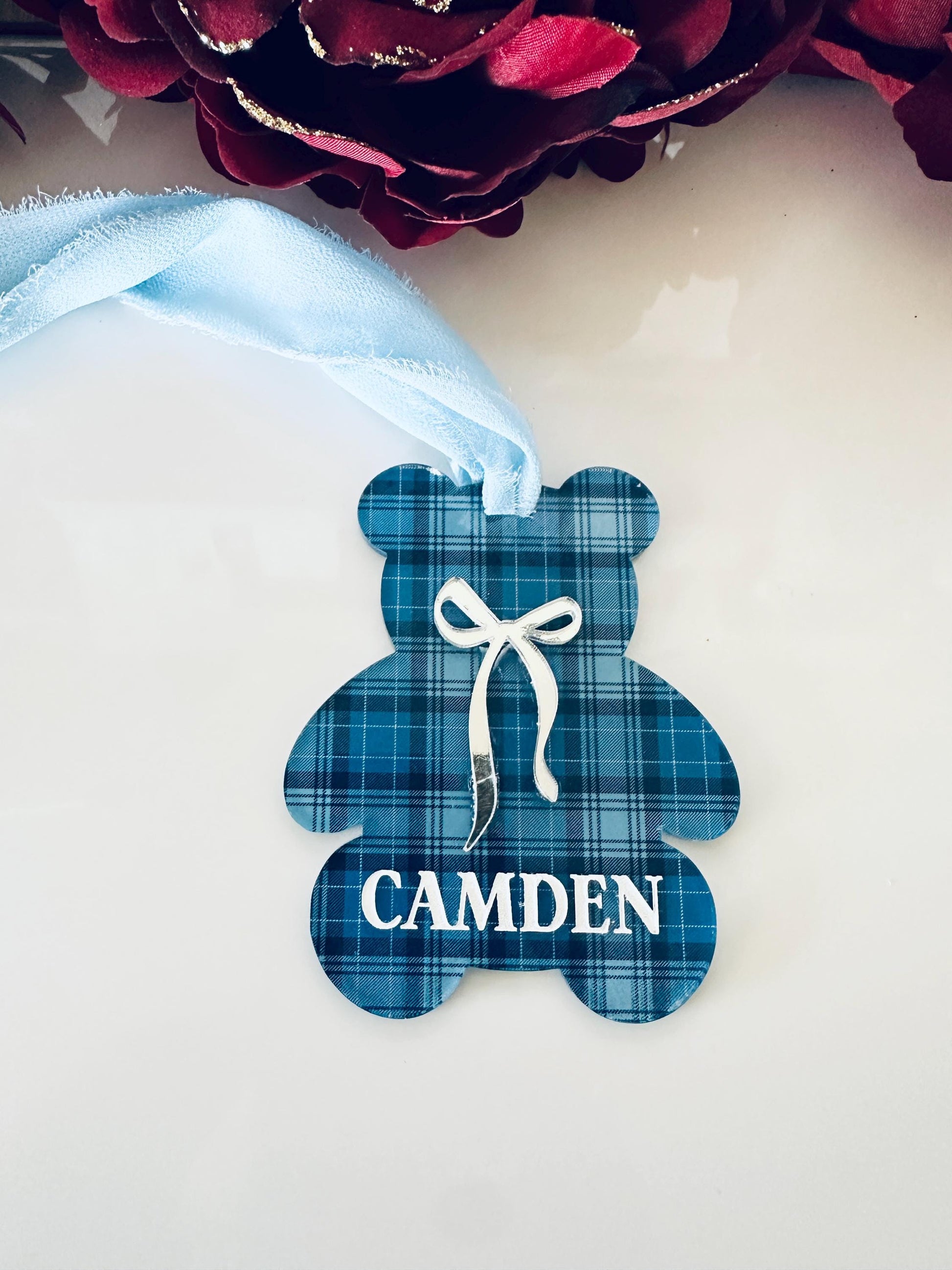 Custom Tartan Teddy Bear Ornament |Child’s Name Ornament |Keepsake Gift for Baby & Kids