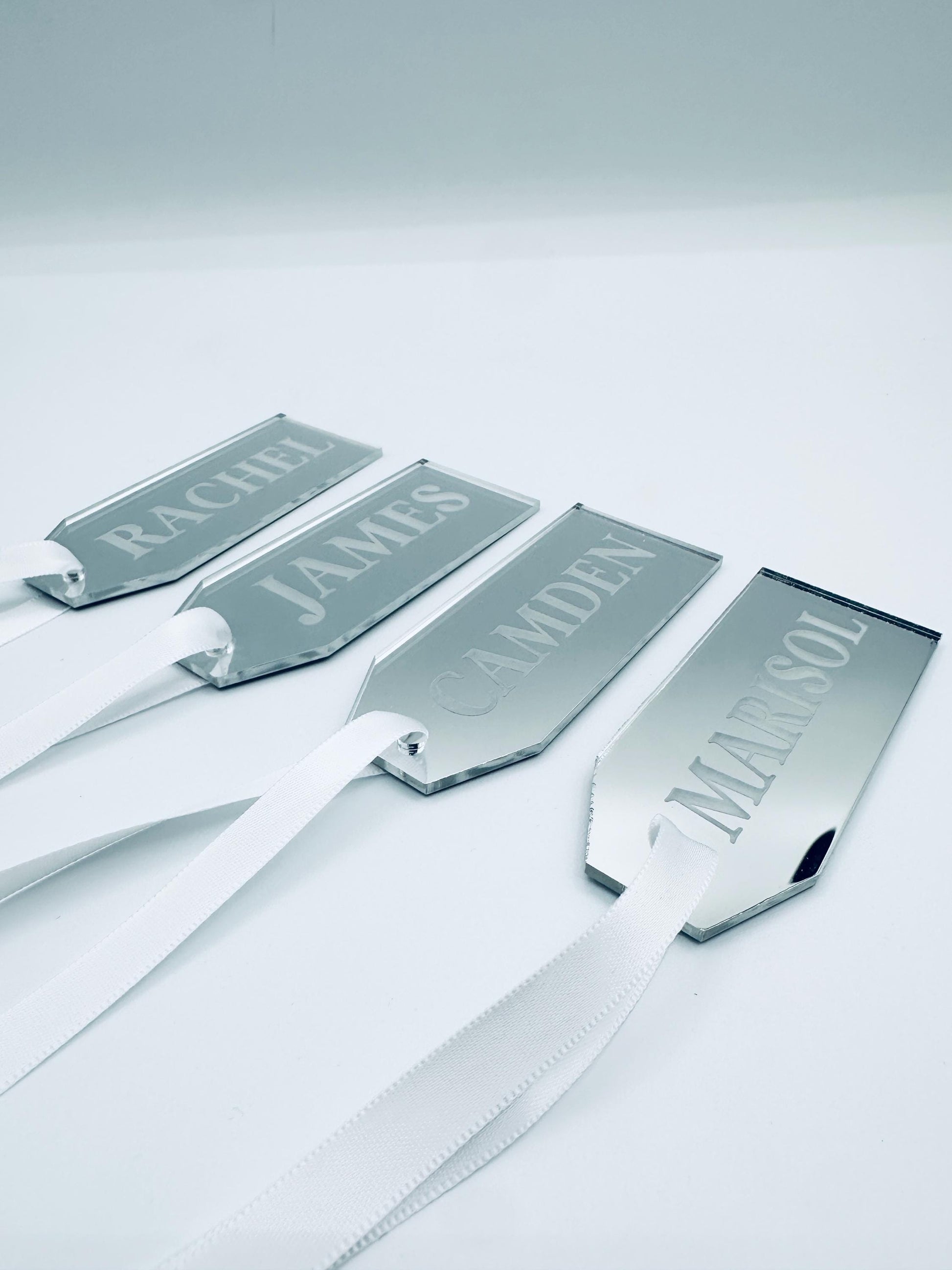 Personalized Mirror Acrylic Name Tag | Custom Stocking Tag | Elegant Gift Tag | Christmas Place Card | Silver, Gold, Rose or Gold Ornament