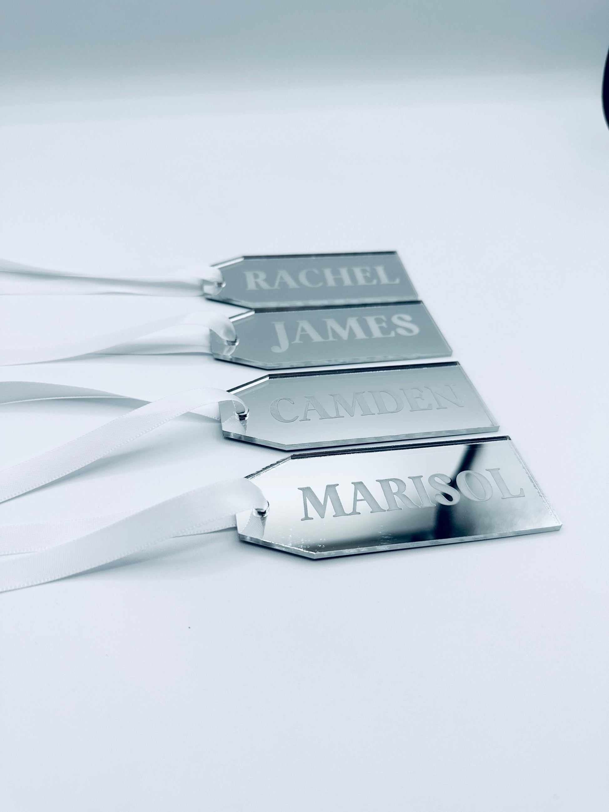 Personalized Mirror Acrylic Name Tag | Custom Stocking Tag | Elegant Gift Tag | Christmas Place Card | Silver, Gold, Rose or Gold Ornament