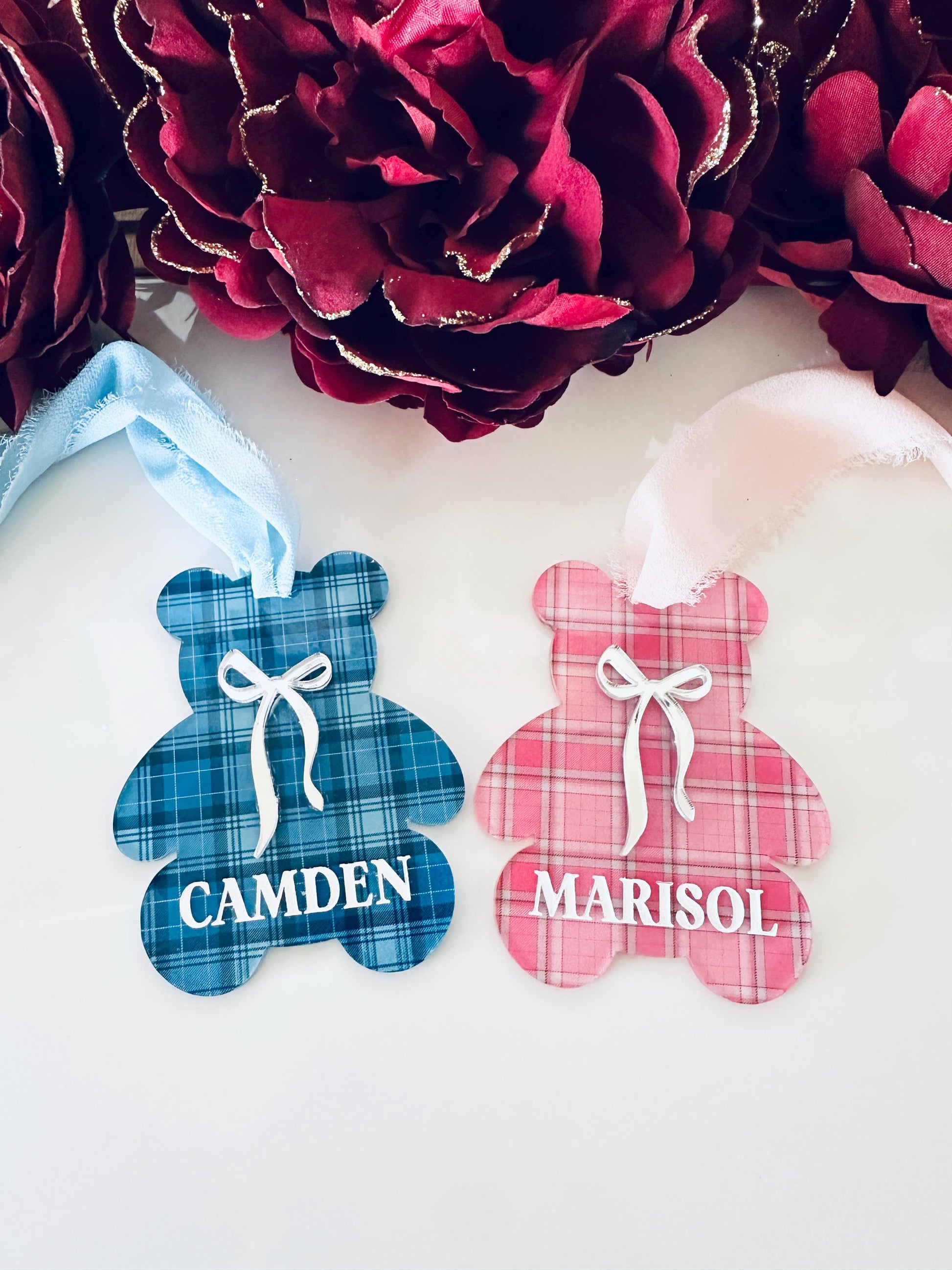 Custom Tartan Teddy Bear Ornament |Child’s Name Ornament |Keepsake Gift for Baby & Kids